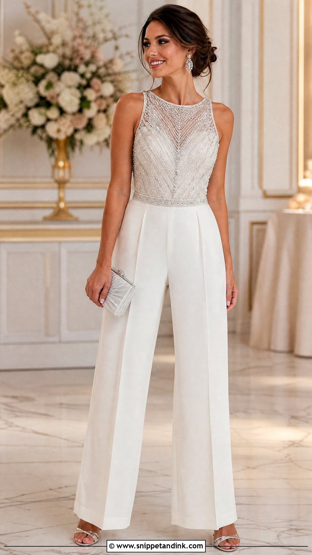 Beaded Wedding Jumpsuit - Snippet and Ink - 20 Wedding Dress with Pants Ideas