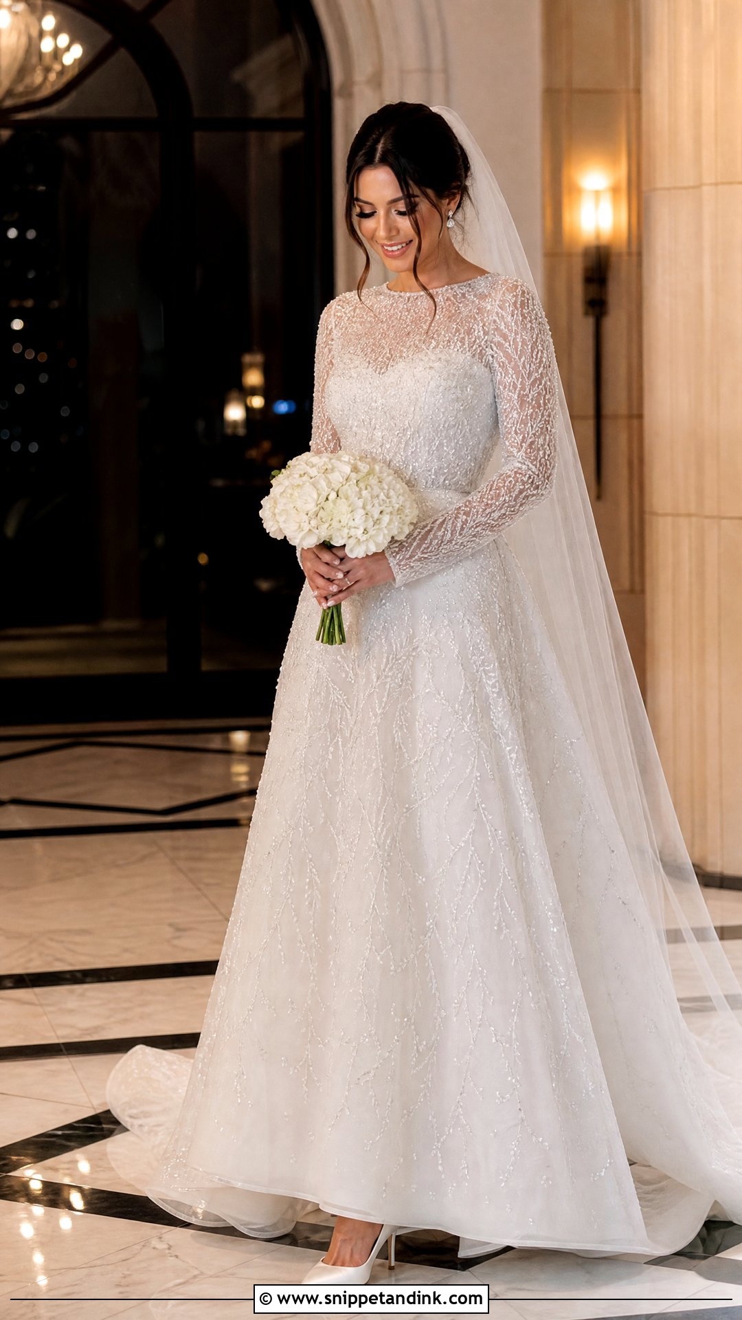 Beaded Winter Bridal Gown With Long Sleeves - Snippet and Ink - 20 Winter Bridal Ideas