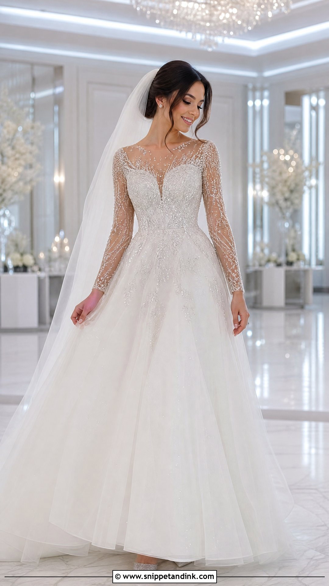 Beaded Winter Wedding Dress With Illusion Sleeves - Snippet and Ink - 20 Winter Wedding Dress with Sleeves