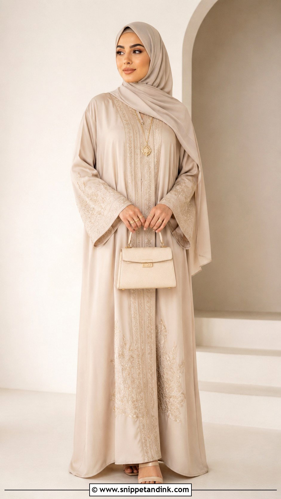 Beige Abaya Dress Outfit - Snippet and Ink - 30 Eid Mubarak Outfit Ideas