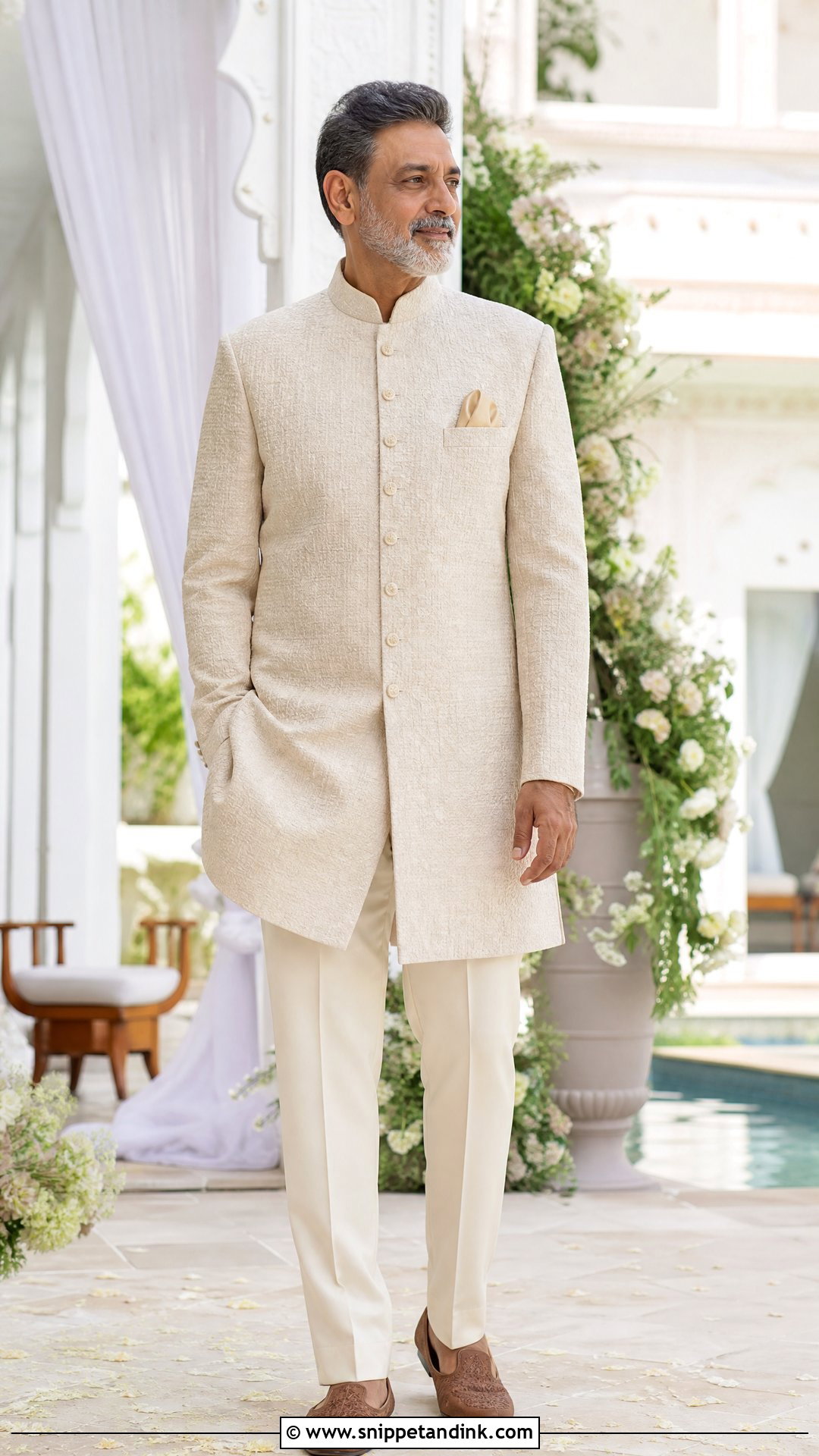 Beige Achkan For Bride Father - Snippet and Ink - 25 Indian Bride Father Outfit Ideas