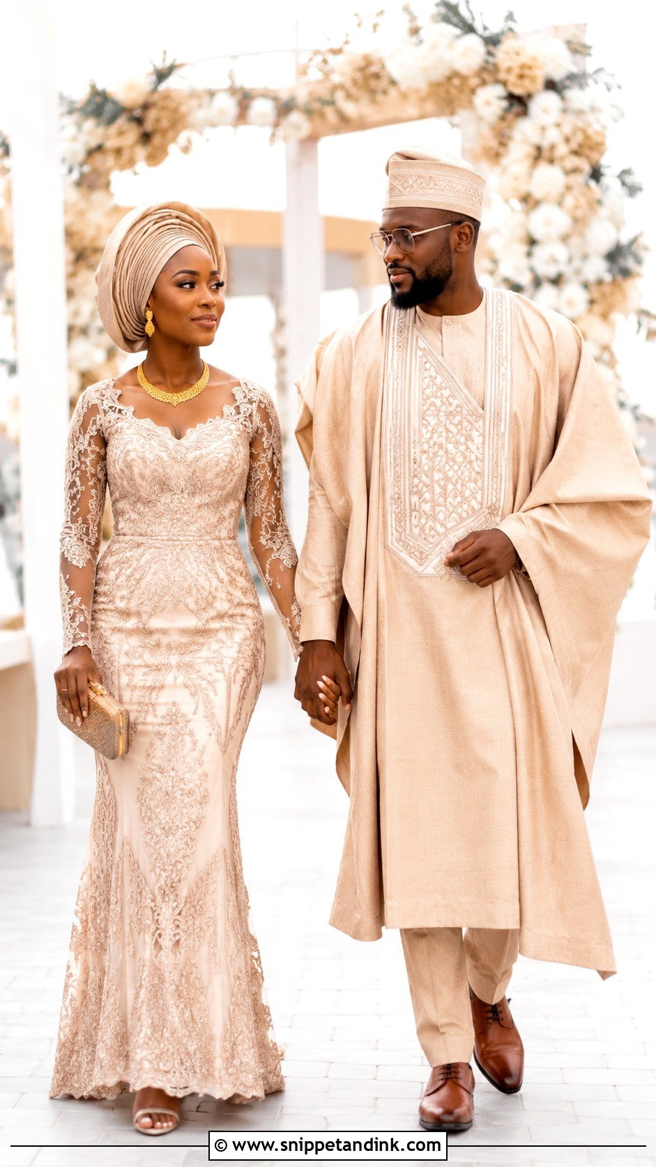 Beige African Couple Wedding Outfit - Snippet and Ink - 25 Matching African Couple Outfits Wedding