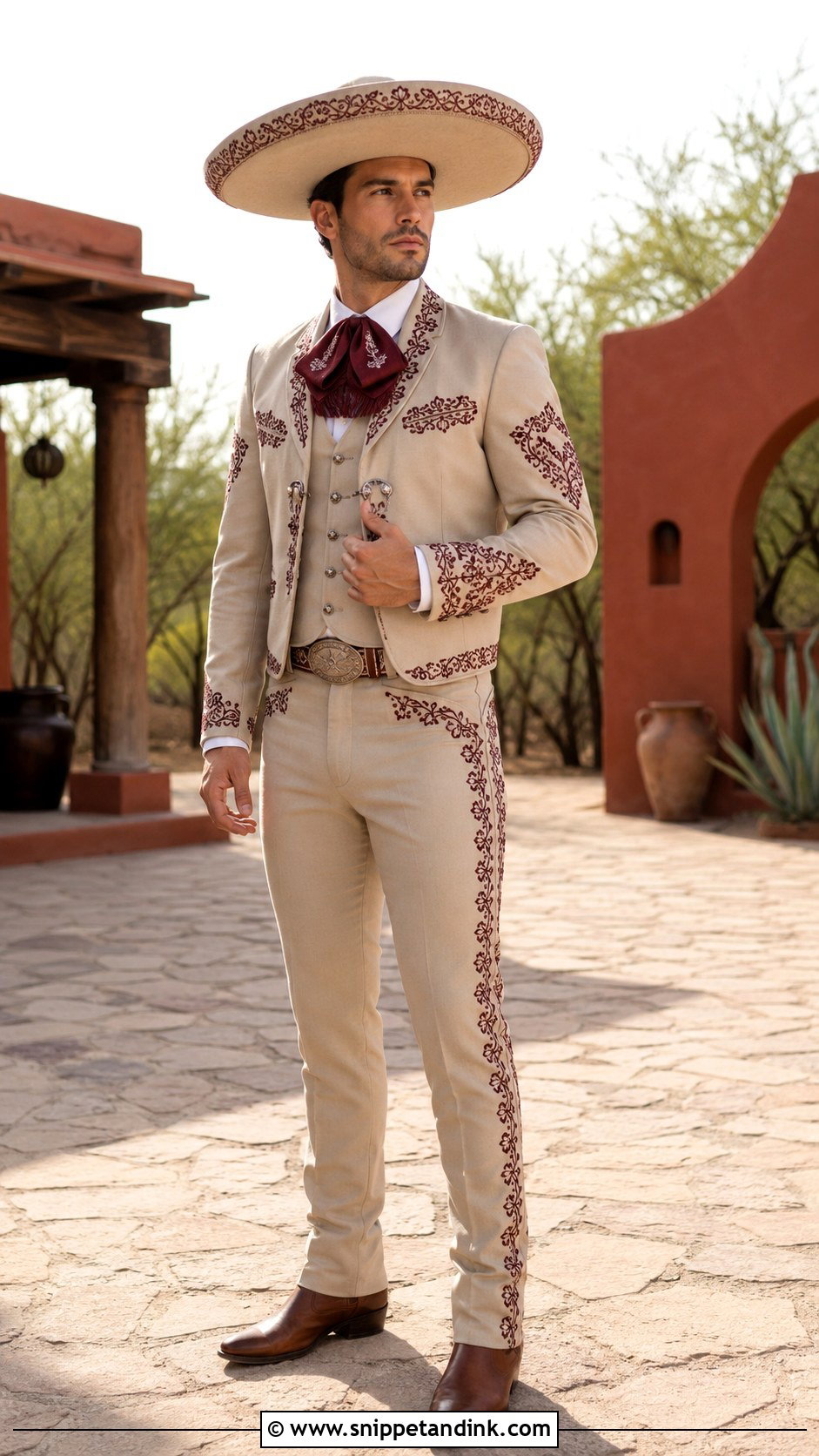 Beige And Burgundy Charro Wedding Suit - Snippet and Ink - 20 Charro Wedding Suit Ideas