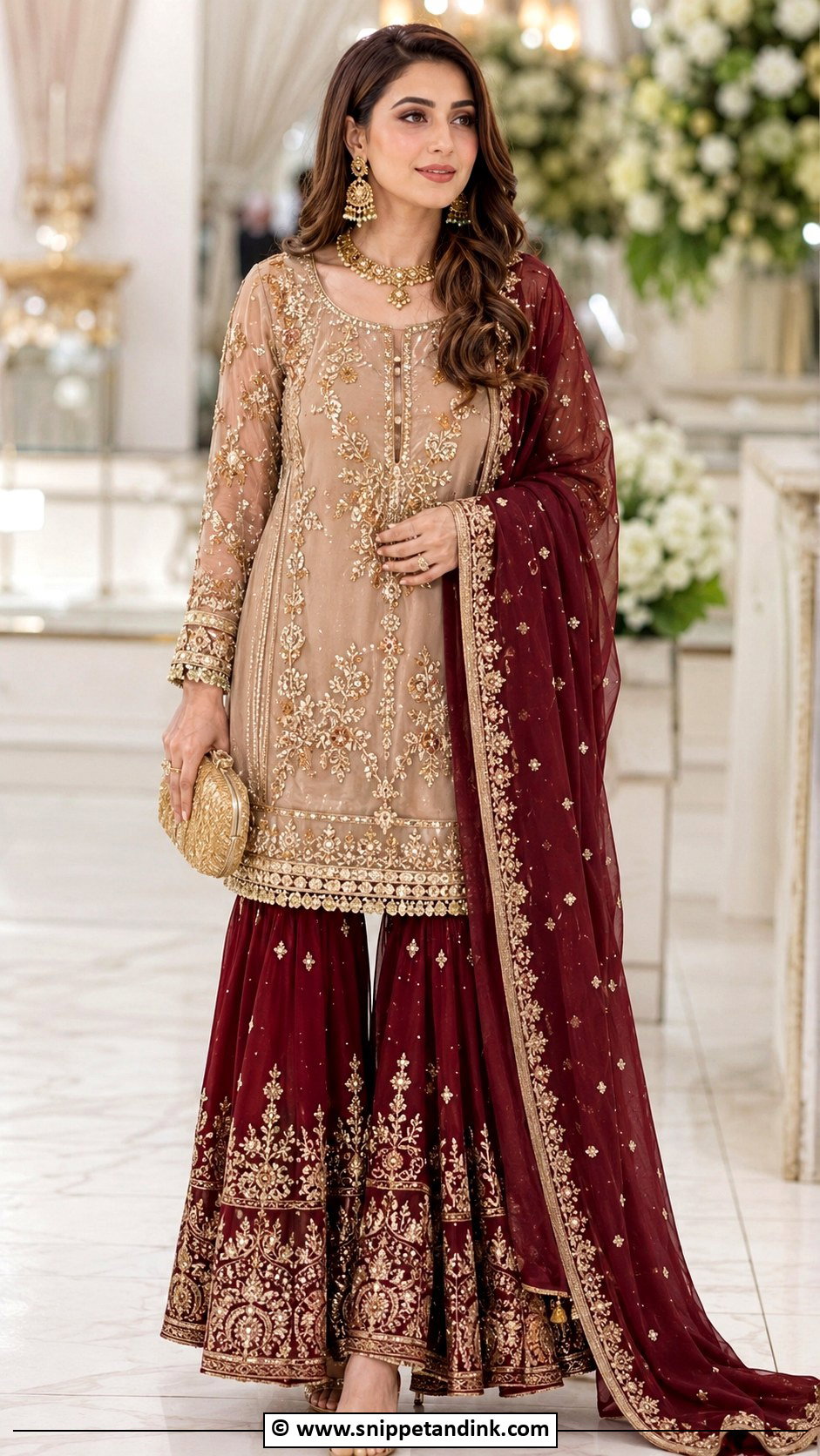 Beige And Maroon Sharara Barat Dress - Snippet and Ink - 30 Barat Dresses Pakistani for Sisters