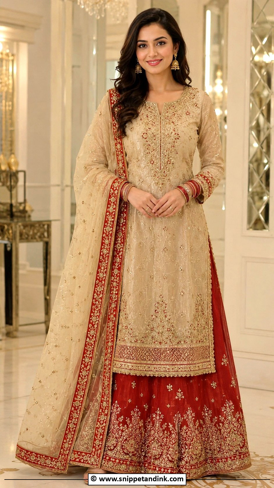 Beige And Red Barat Dress - Snippet and Ink - 30 Barat Dress Ideas