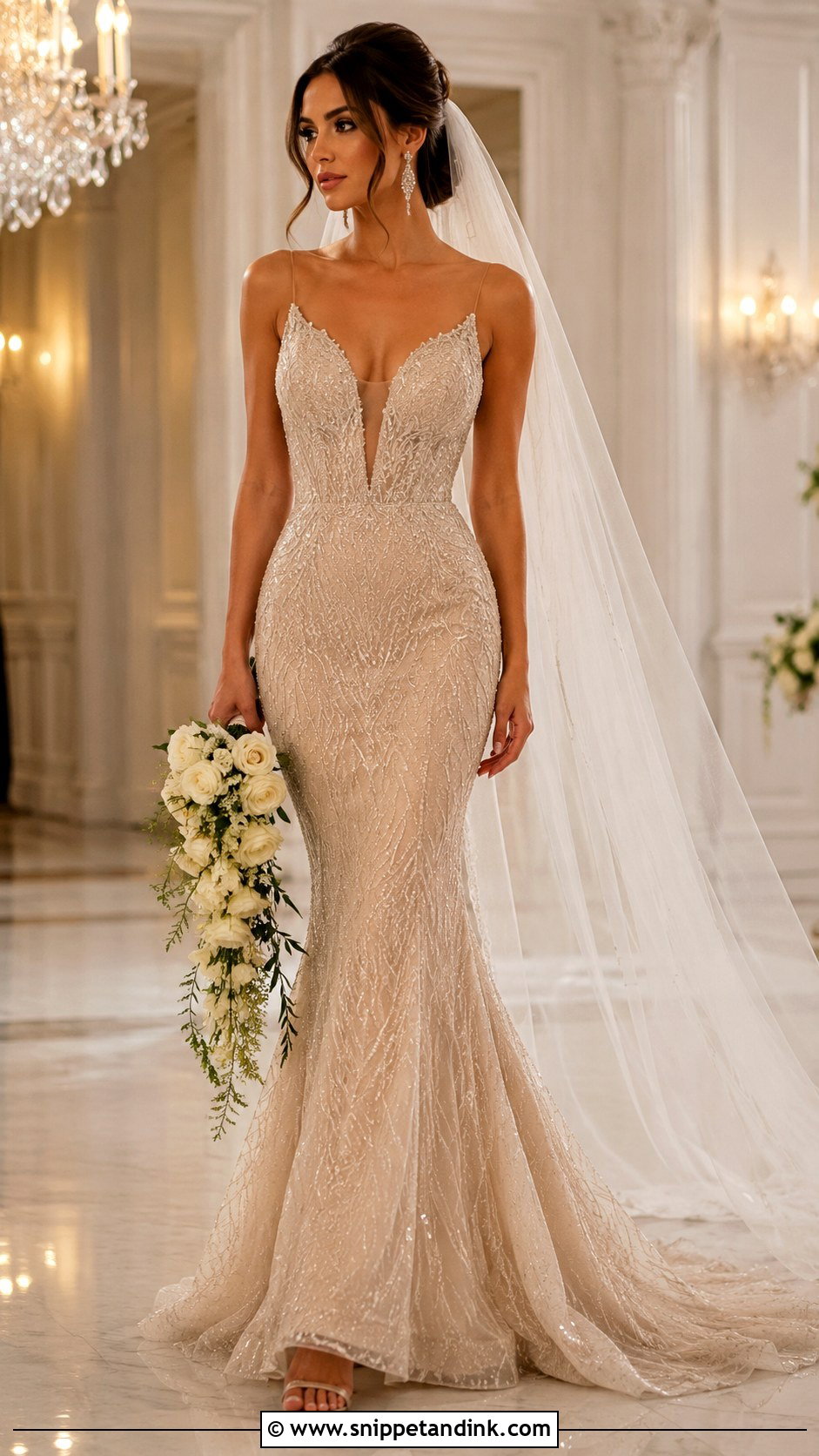Beige Beaded Mermaid Bridal Dress - Snippet and Ink - 20 Beige Bridal Dress Ideas