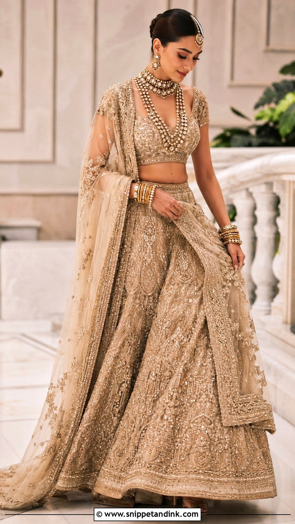 Beige Bridal Lehenga With Heavy Dupatta - Snippet and Ink - 25 Indian Weddings Bridal Lehnga Dress Ideas