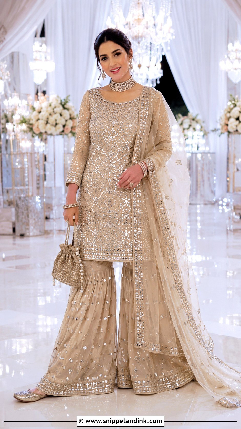 Beige Bridal Punjabi Mirror Work Suit - Snippet and Ink - 20 Bridal Punjabi Suits Wedding Outfits