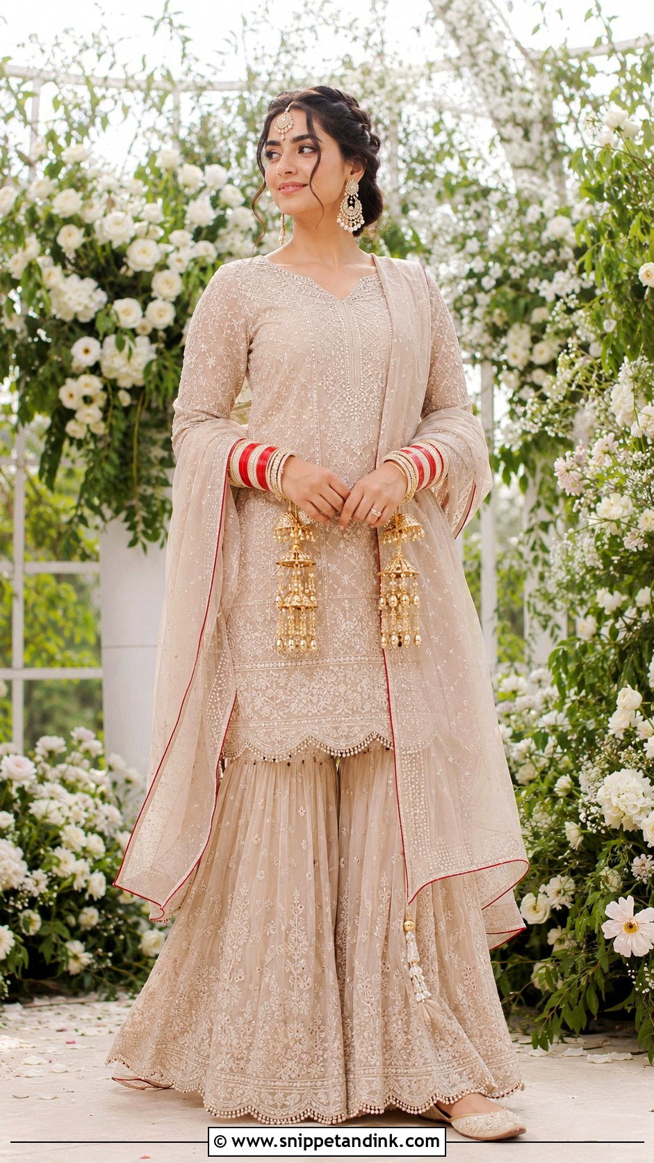 Beige Chikankari Sharara Chooda Ceremony Outfit - Snippet and Ink - 20 Chooda Ceremony Outfit Ideas