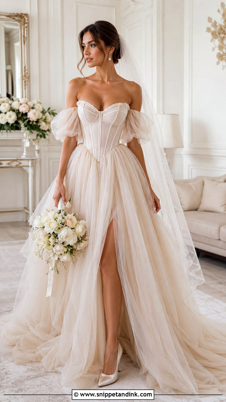 Beige Corset Bridal Dress With Tulle Skirt - Snippet and Ink - 20 Beige Bridal Dress Ideas