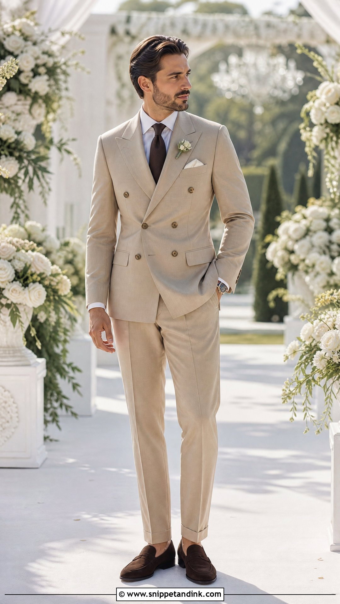 Beige Double Breasted Wedding Suit - Snippet and Ink - 20 Wedding Husband Suit Ideas