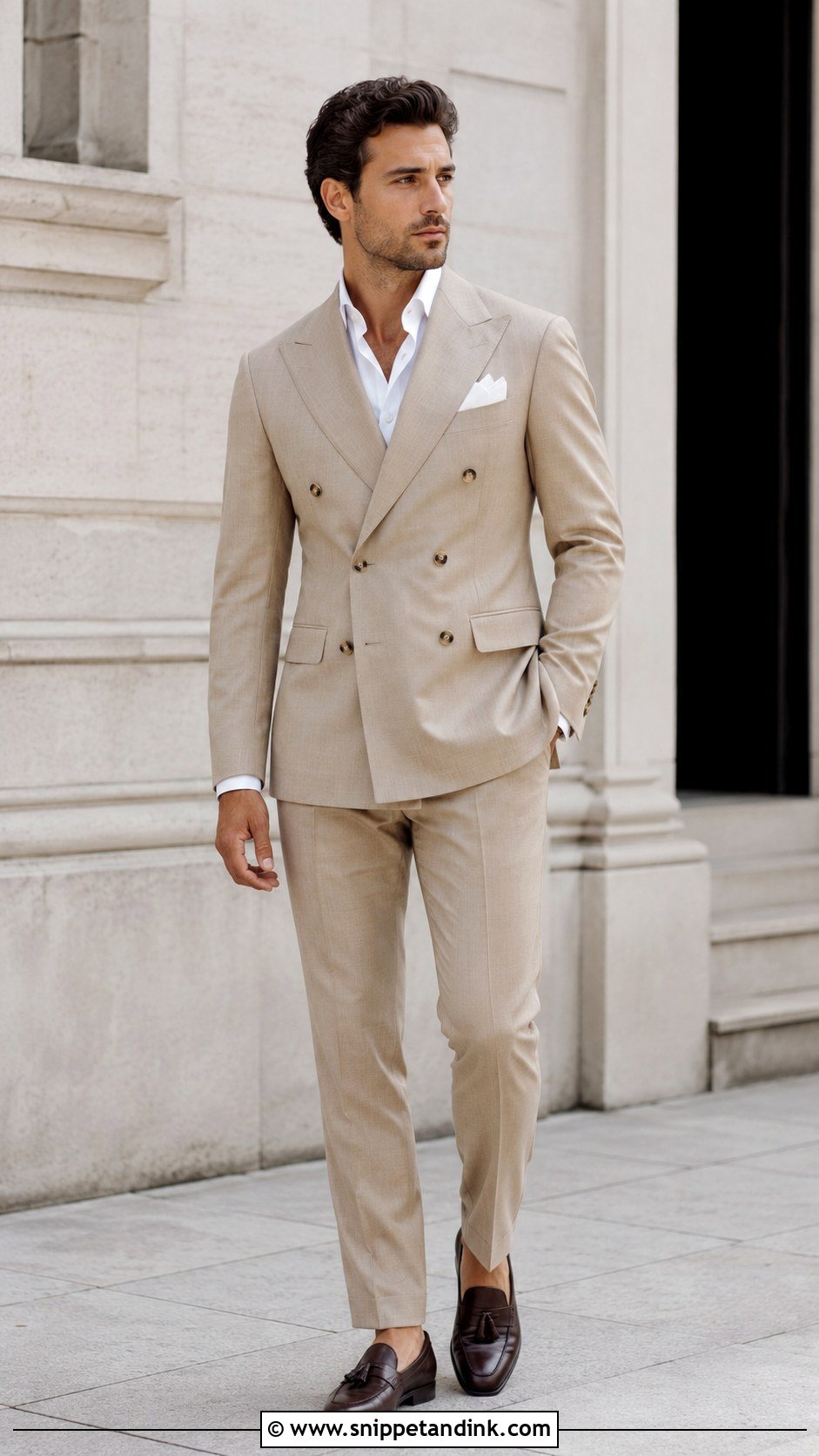 Beige Double Breasted Wedding Suit - Snippet and Ink - 25 Beige Wedding Suit Ideas