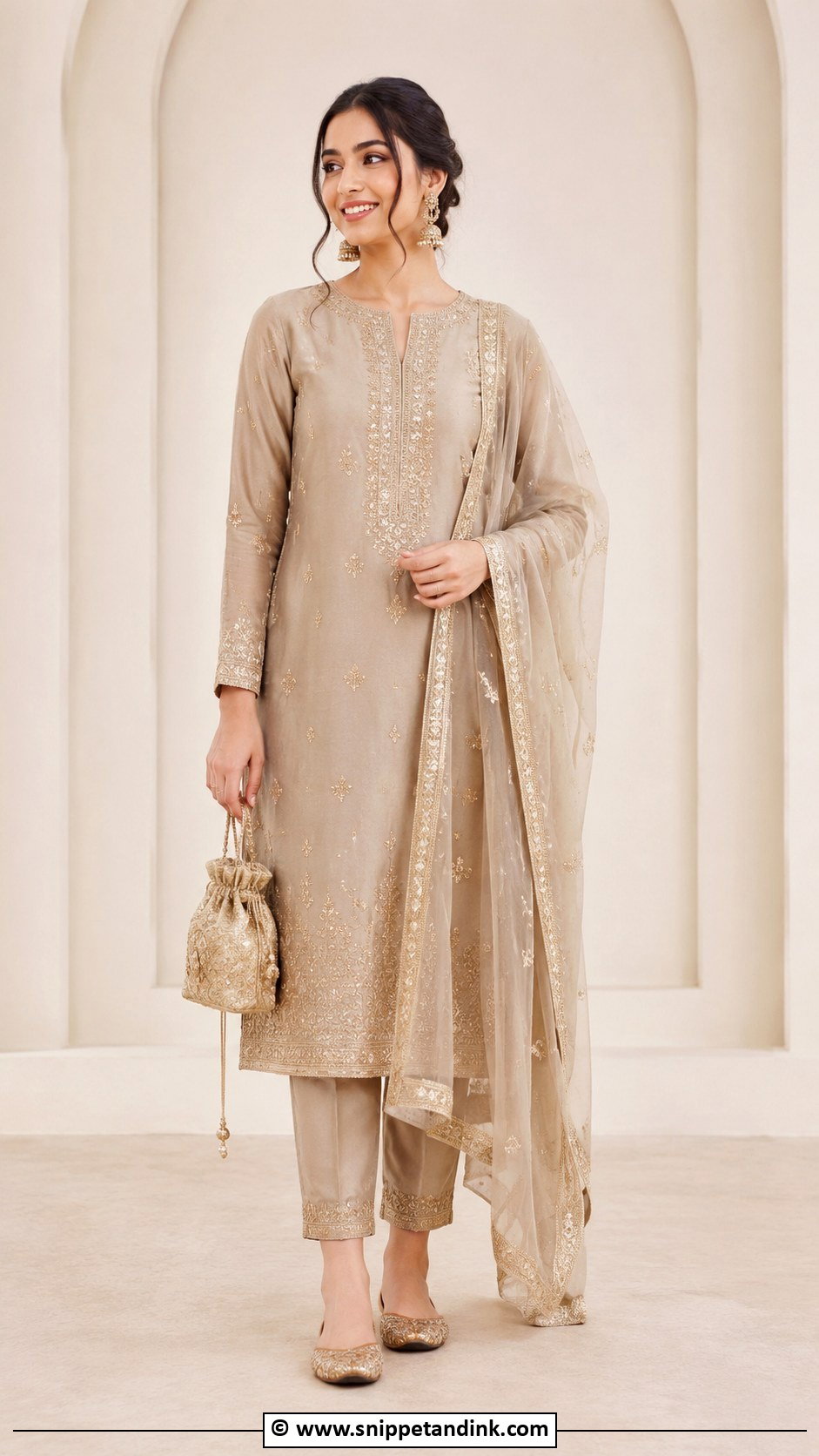 Beige Embroidered Suit For Anand Karaj - Snippet and Ink - 30 Anand Karaj Suit Ideas