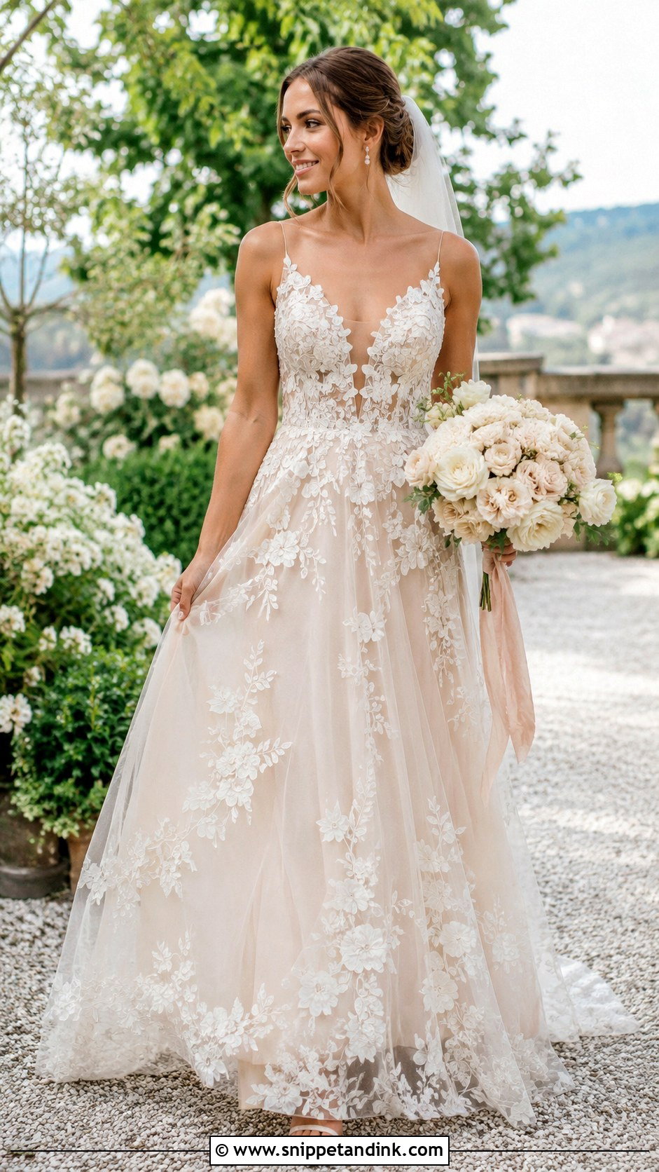 Beige Floral Applique Wedding Dress - Snippet and Ink - 30 Beige Wedding Dress Ideas