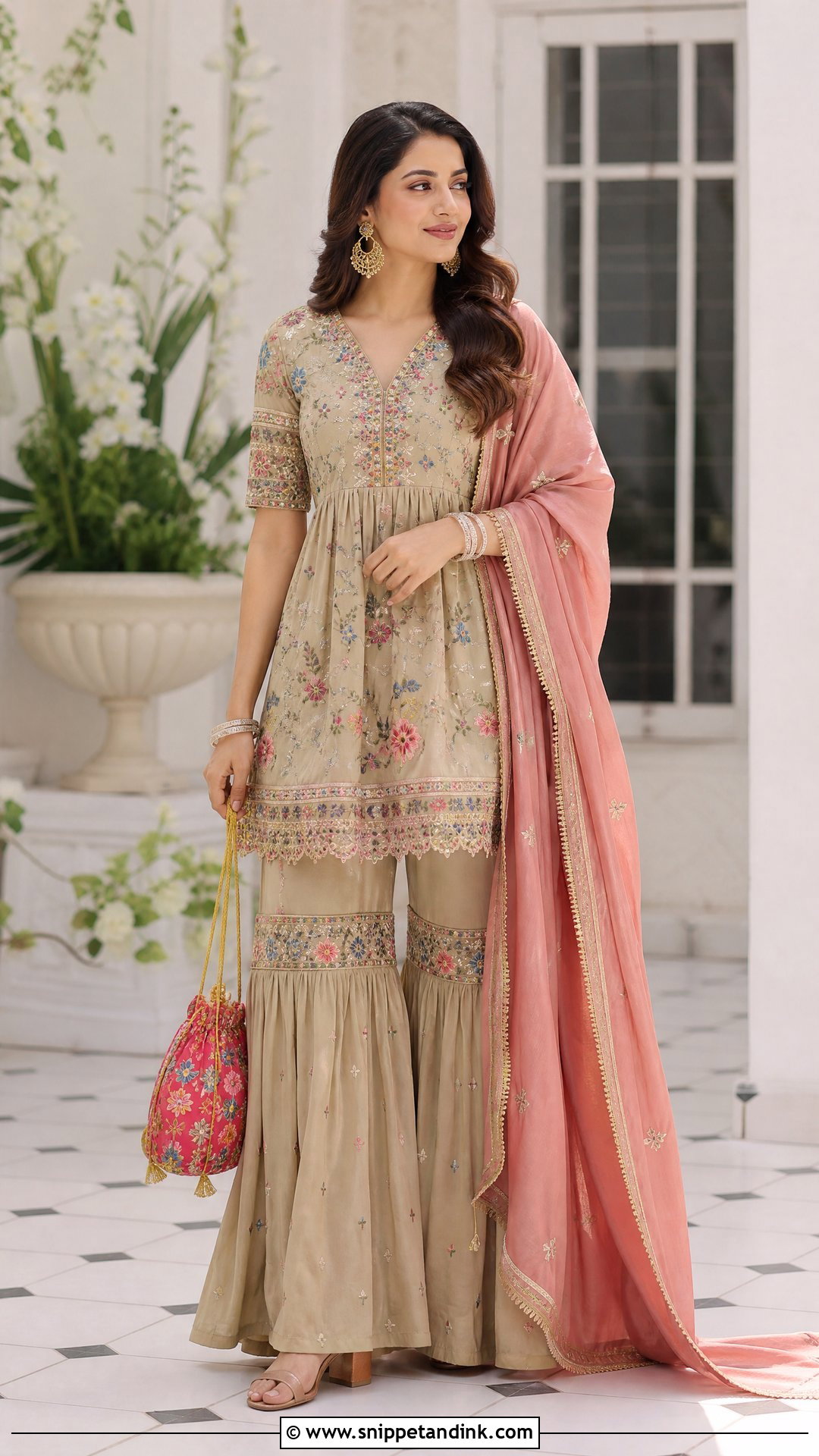 Beige Garara Suit With Multicolor Threadwork - Snippet and Ink - 20 Garara Suits Designs for Wedding