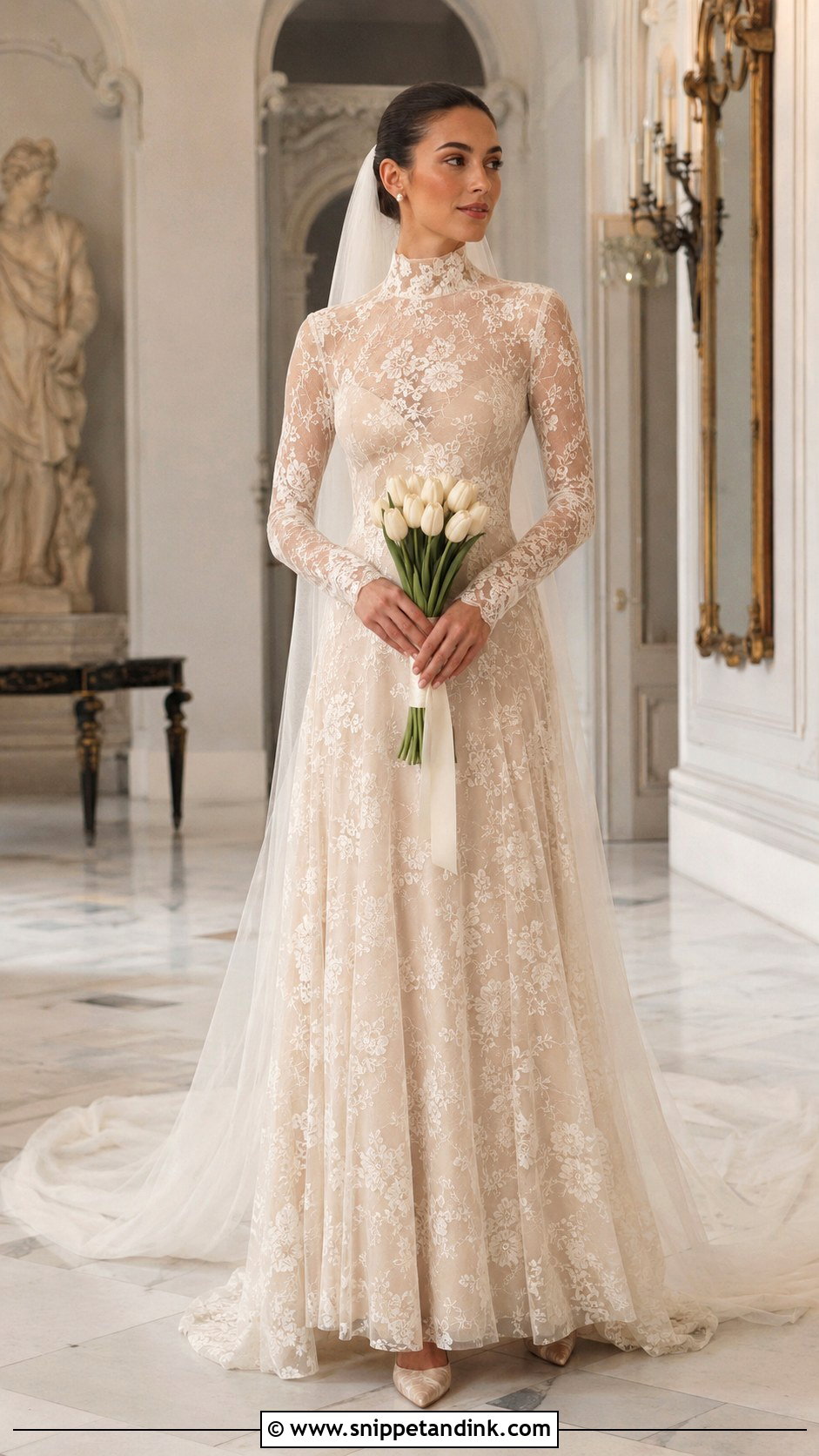 Beige High Neck Bridal Dress - Snippet and Ink - 20 Beige Bridal Dress Ideas
