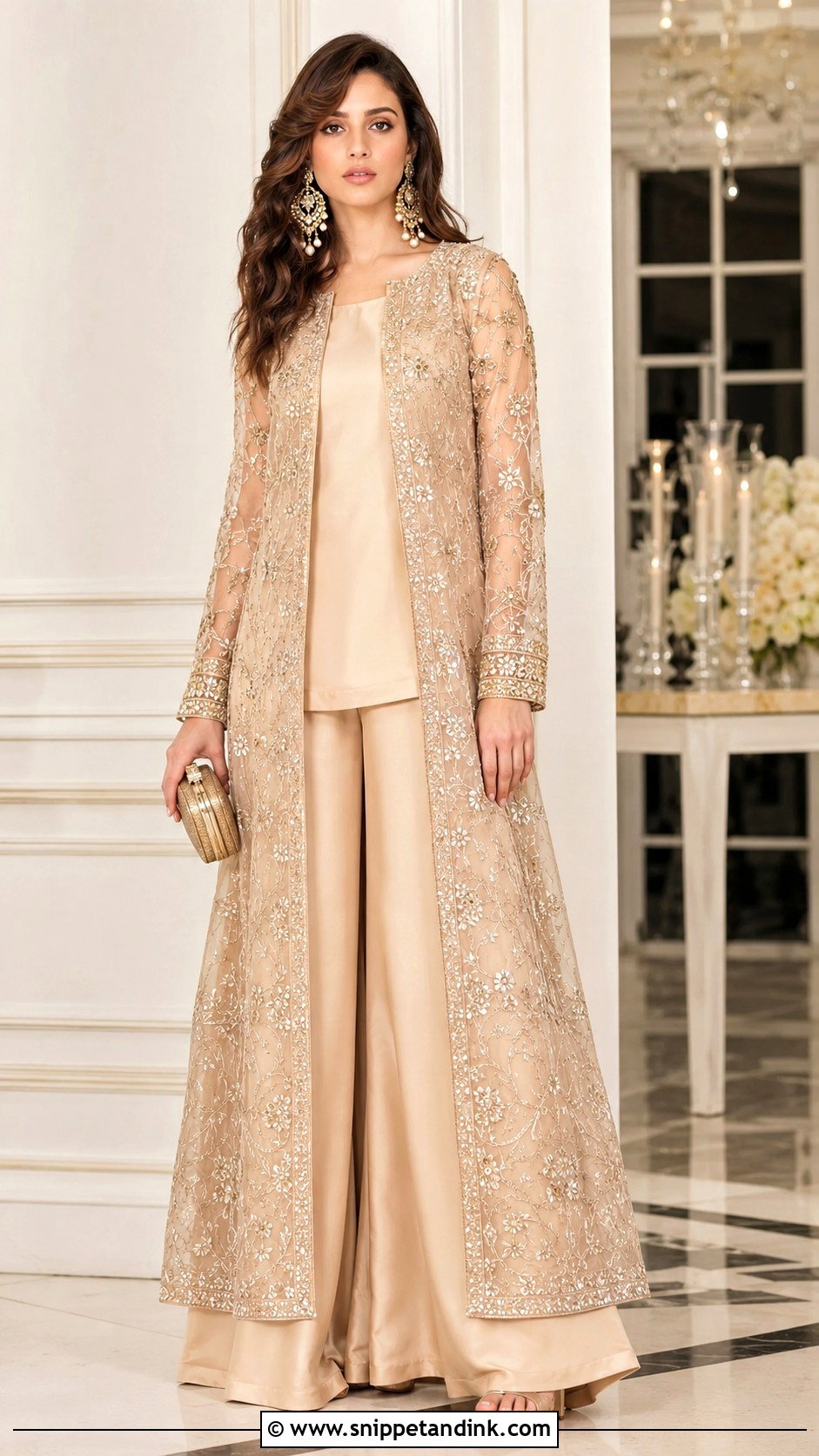 Beige Jacket Long Shirt Palazzo Wedding Outfit - Snippet and Ink - 20 Long Shirt with Plazo Wedding Dress Ideas