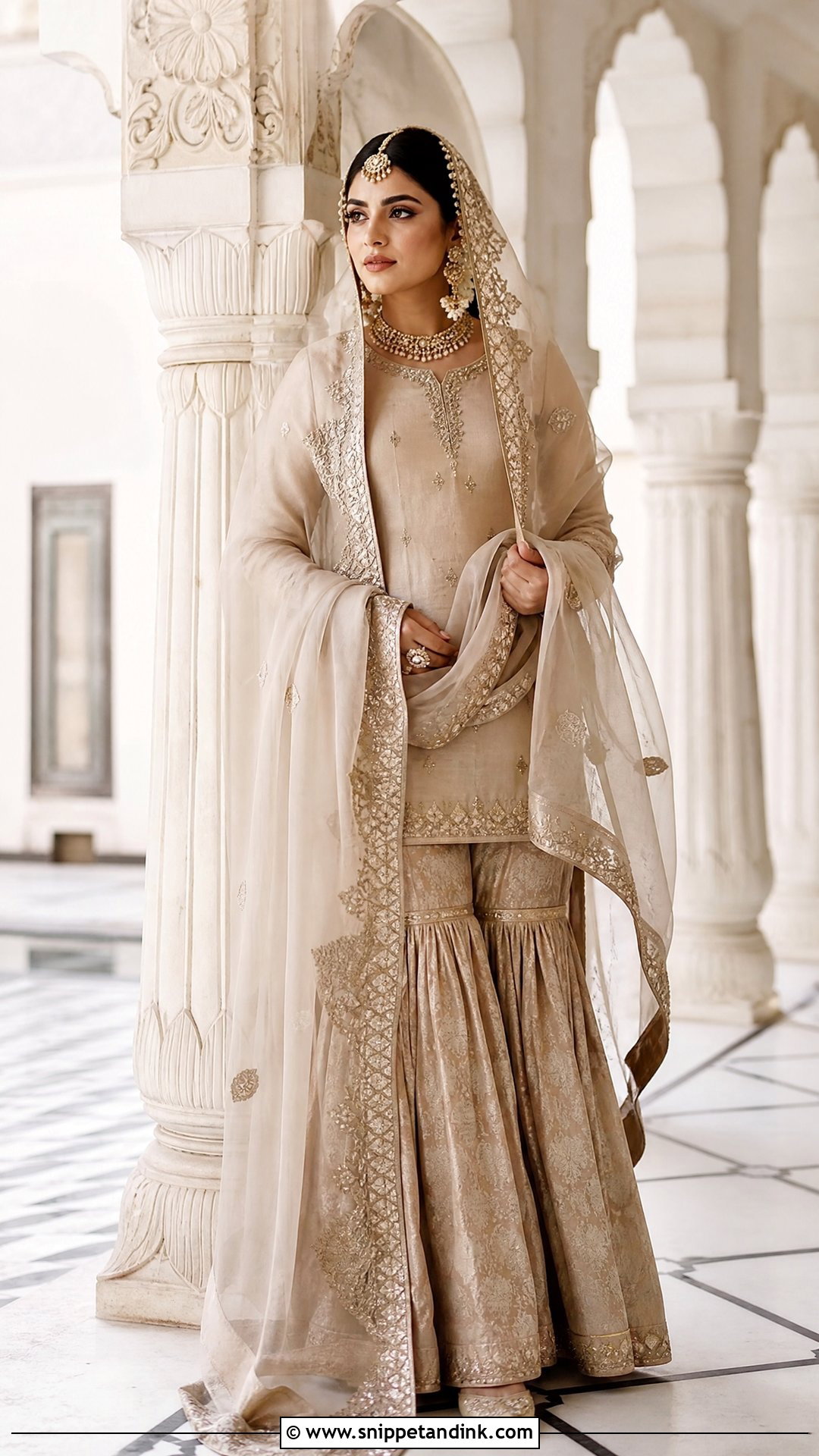Beige Jamawar Nikkah Garara - Snippet and Ink - 20 Nikkah Garara Ideas
