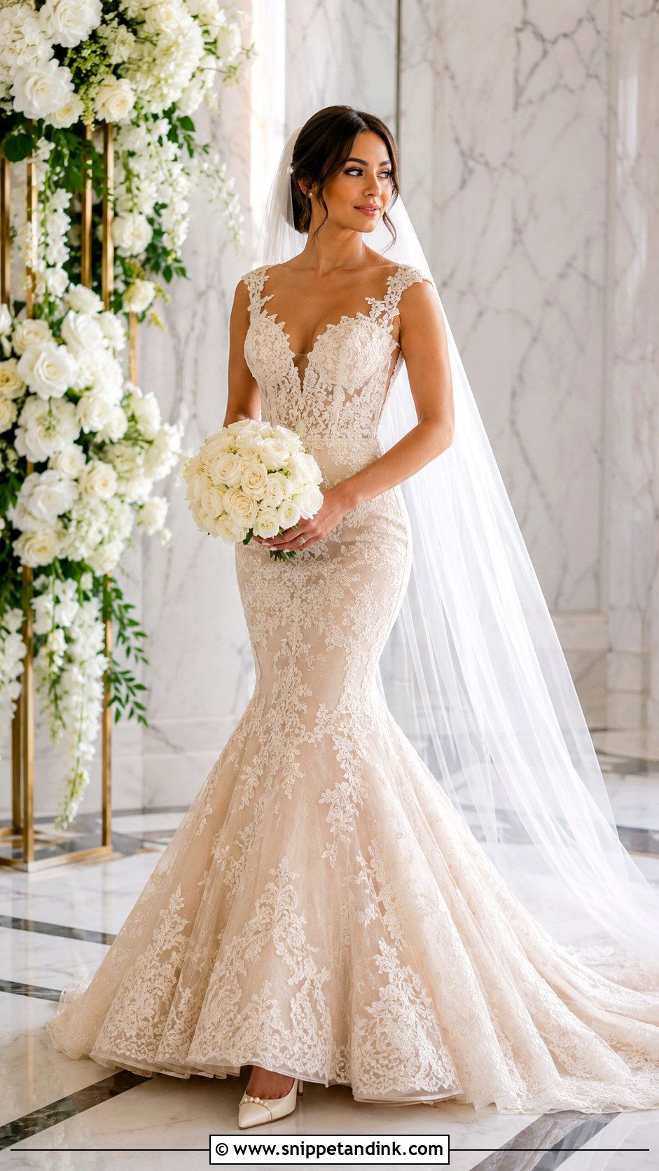 Beige Lace Mermaid Wedding Dress - Snippet and Ink - 30 Beige Wedding Dress Ideas