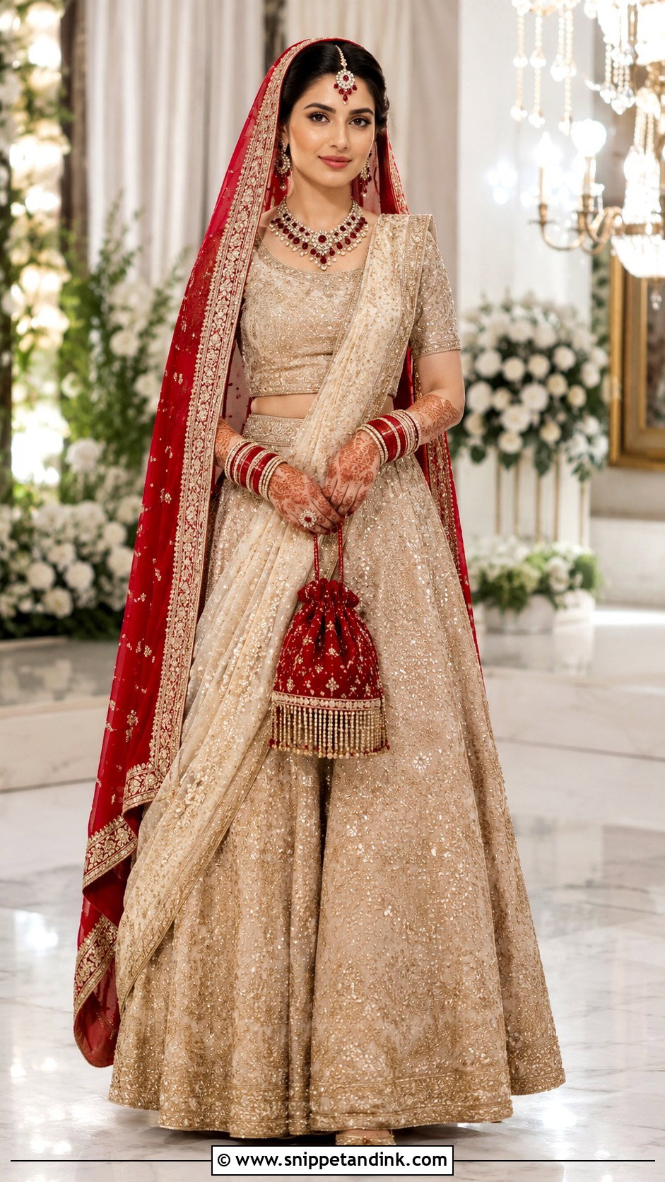 Beige Lehenga With Contrasting Bridal Dupatta - Snippet and Ink - 20 Bridal Dupatta Style Ideas