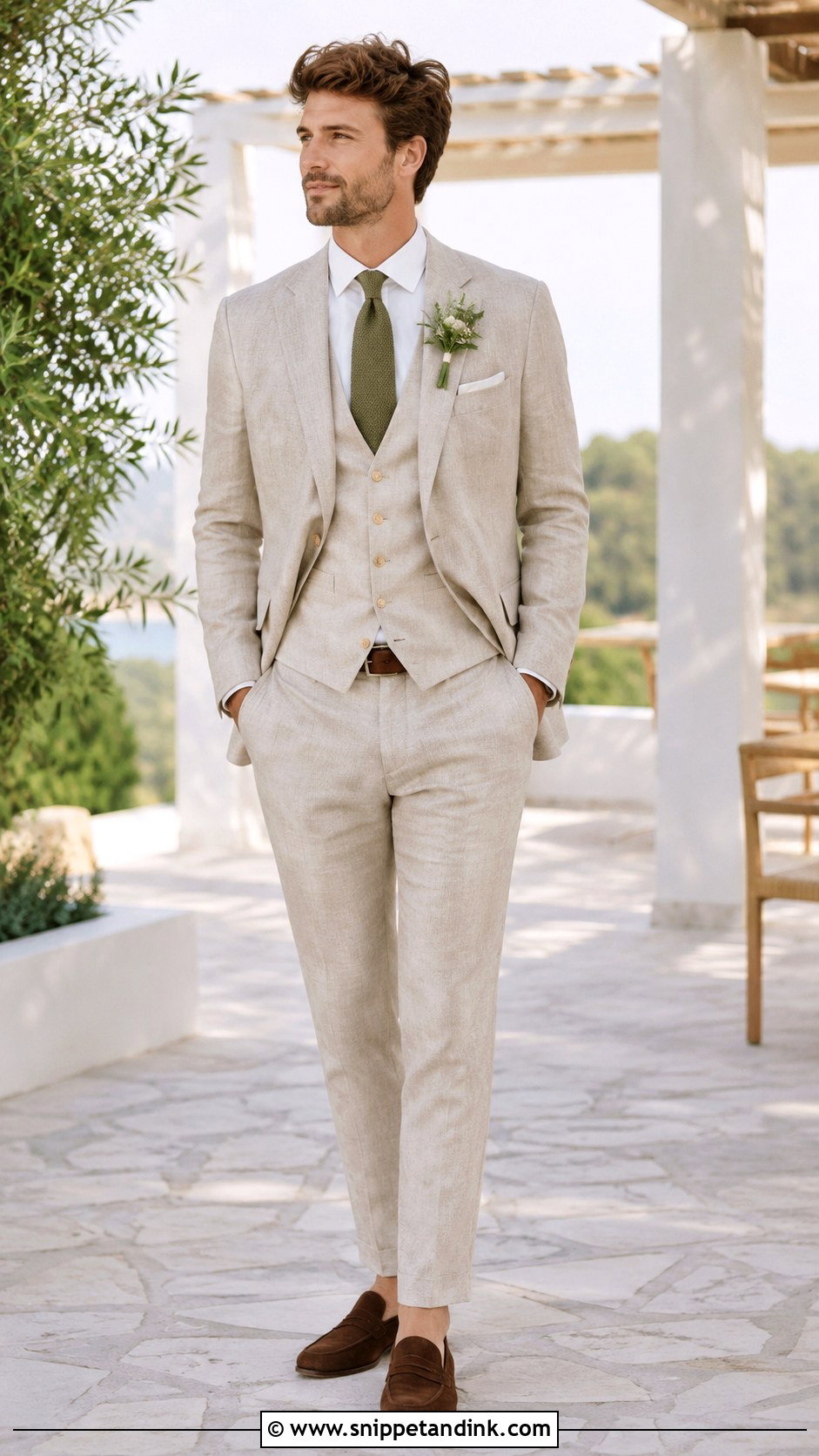 Beige Linen 3 Piece Wedding Suit - Snippet and Ink - 20 3 Piece Suit Wedding Ideas