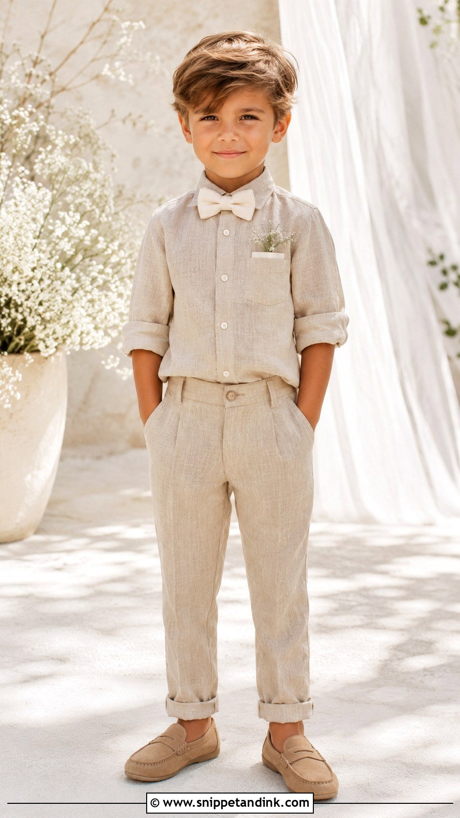Beige Linen Boys Wedding Outfit - Snippet and Ink - 25 Kids Wedding Outfits Boys