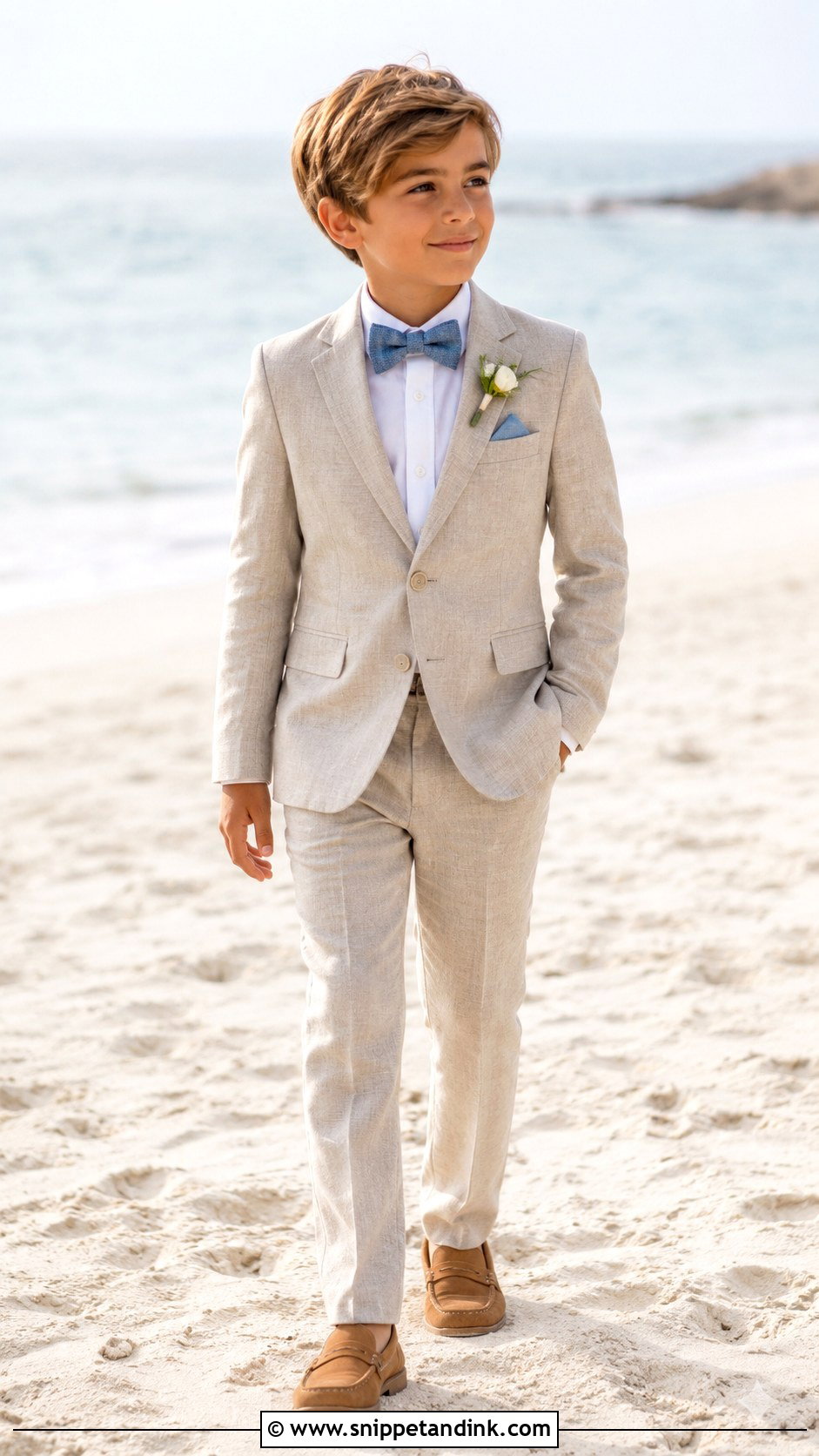 Beige Linen Suit Boys Wedding Outfit - Snippet and Ink - 20 Boys Wedding Outfits