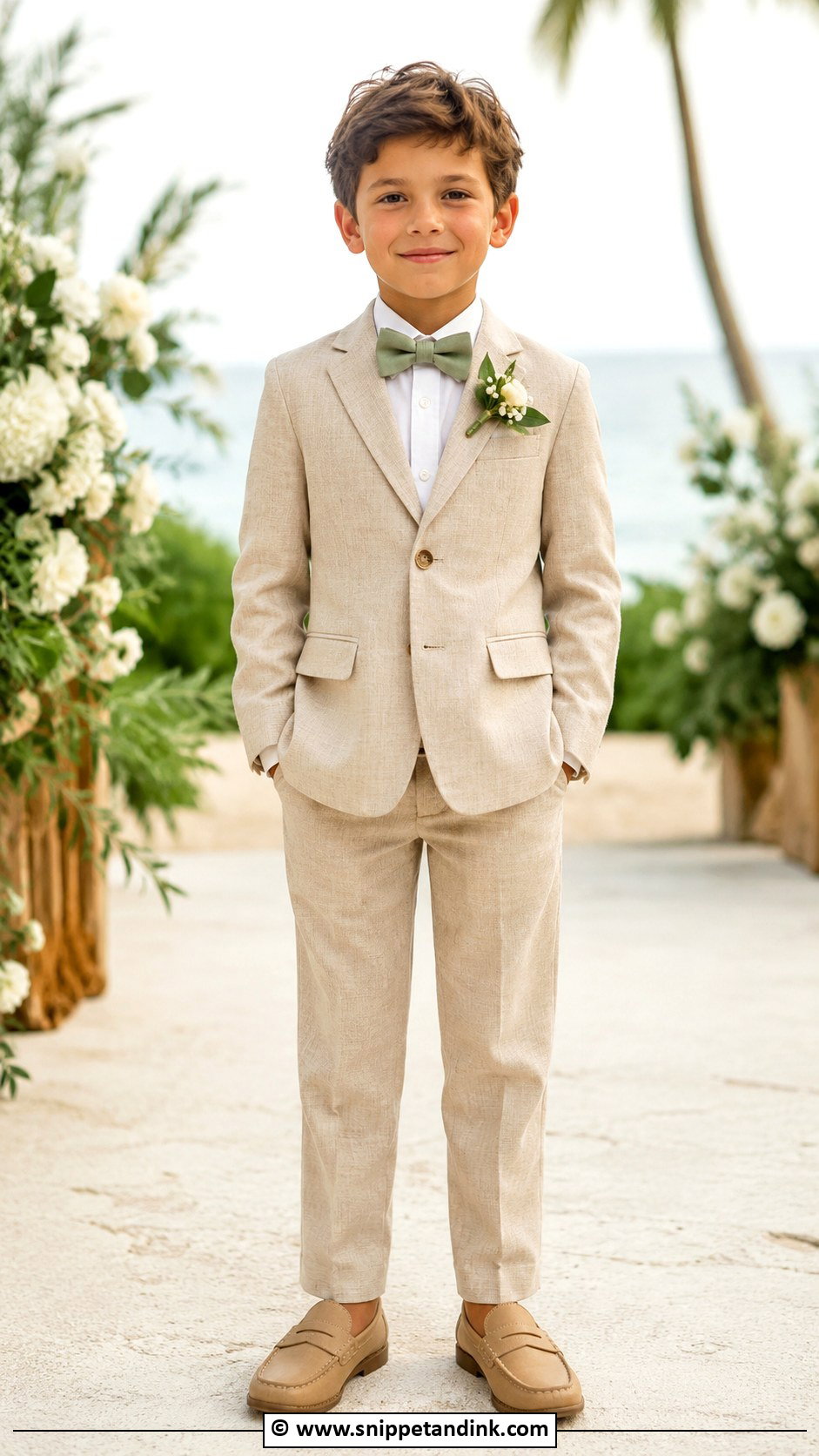 Beige Linen Suit Boys Wedding Outfit - Snippet and Ink - 30 Boys Wedding Outfit Ideas