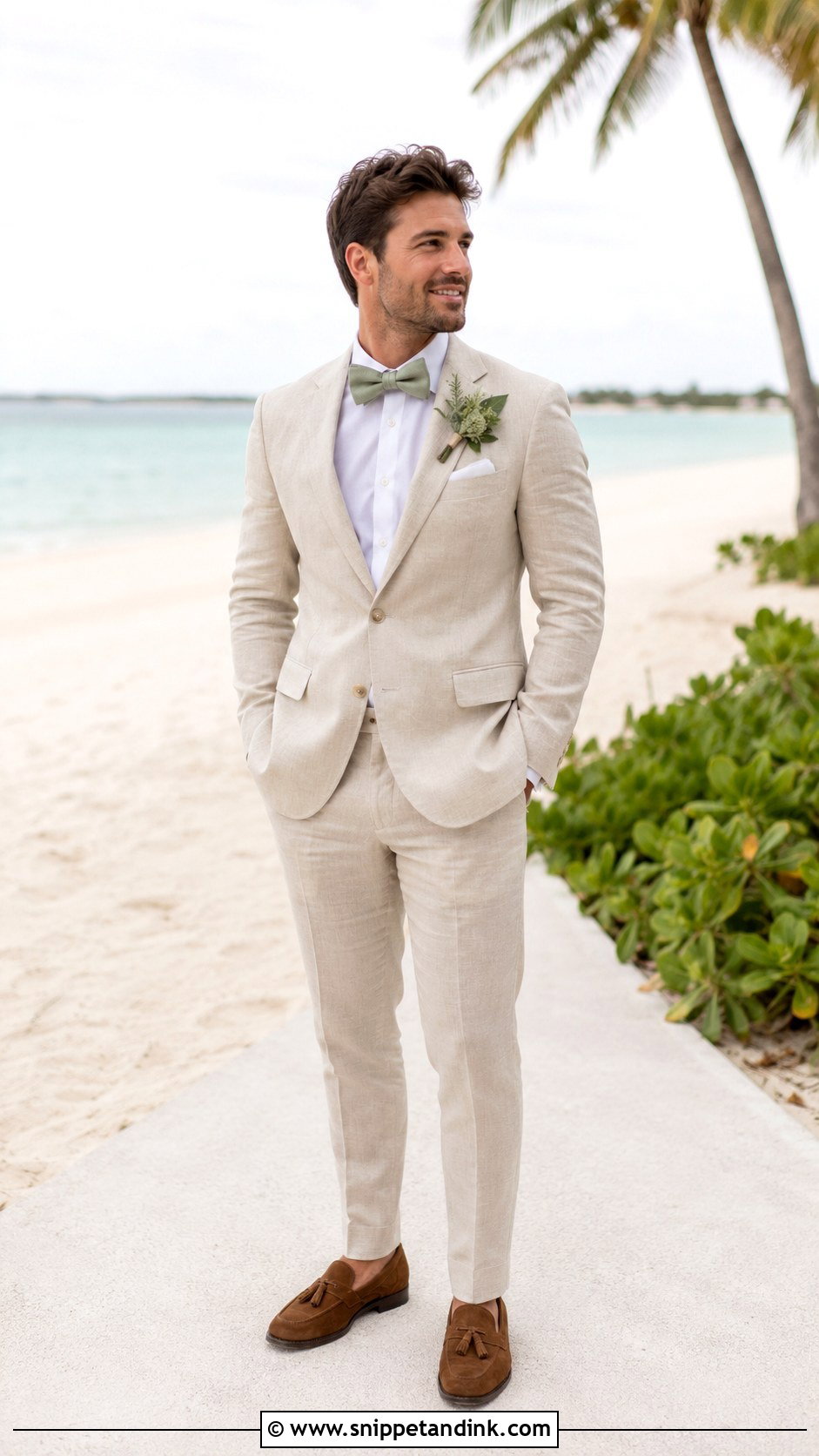 Beige Linen Tuxedo For Beach Wedding - Snippet and Ink - 20 Beige Tuxedo Wedding Ideas