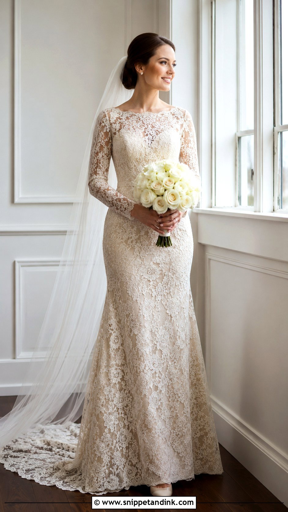 Beige Long Sleeve Lace Bridal Dress - Snippet and Ink - 20 Beige Bridal Dress Ideas