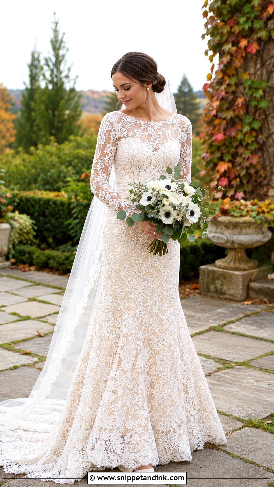 Beige Long Sleeve Lace Wedding Dress - Snippet and Ink - 20 Light Brown Wedding Dress Ideas