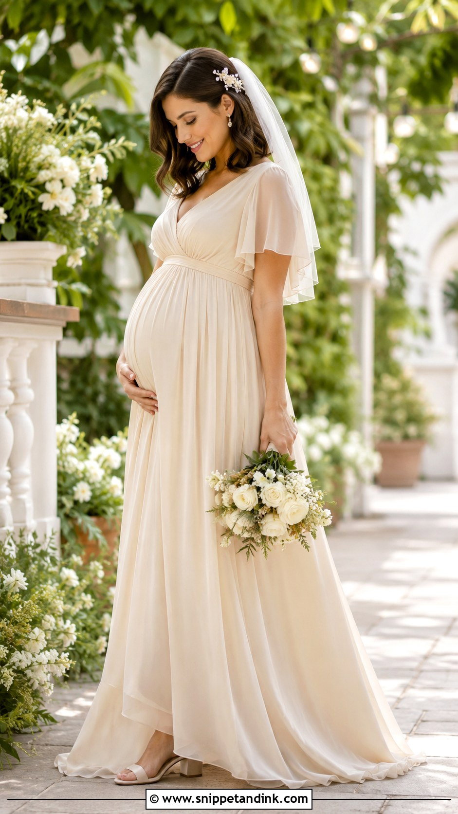 Beige Maternity Bridal Dress With Empire Waist - Snippet and Ink - 20 Beige Bridal Dress Ideas