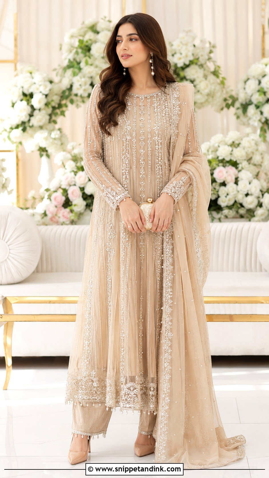 Beige Net Dress For Nikkah - Snippet and Ink - 25 Pakistani Wedding Dresses Sisters