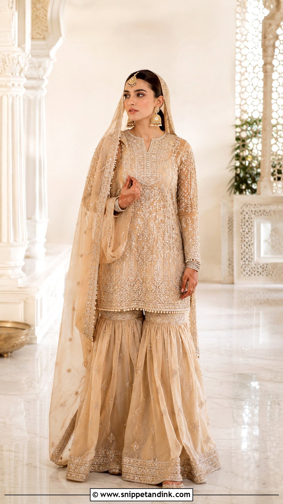 Beige Nikah Gharara Outfit - Snippet and Ink - 25 Nikha Outfits for Bride