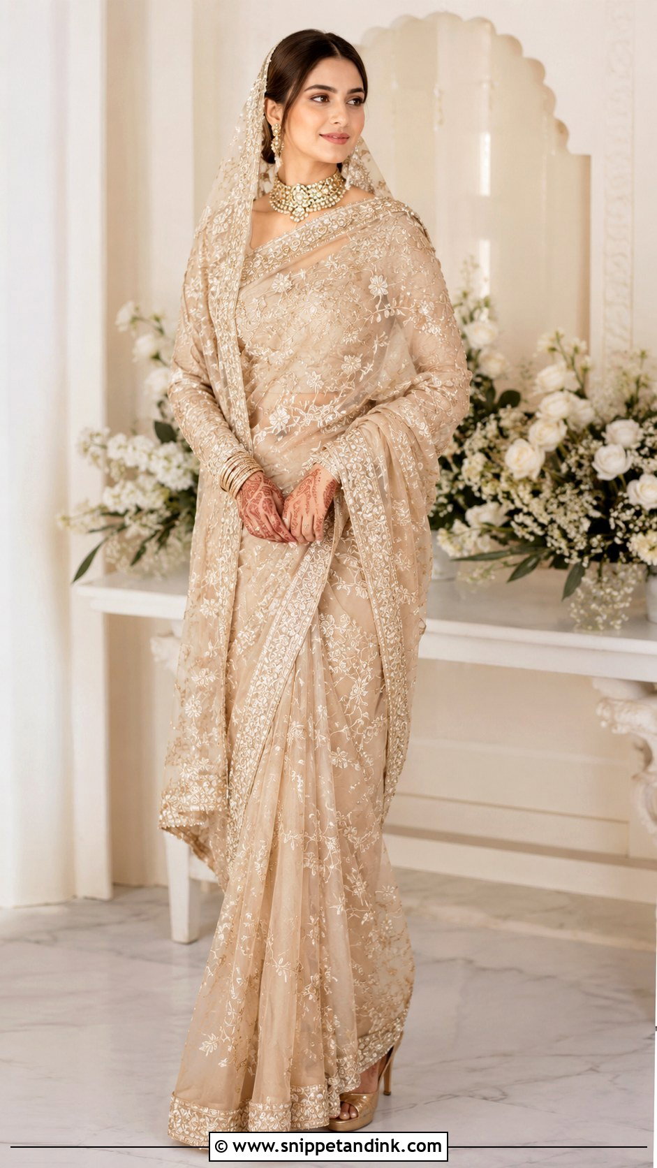 Beige Nikah Saree Outfit - Snippet and Ink - 25 Nikah Outfit Muslim Pakistani Bridal Ideas