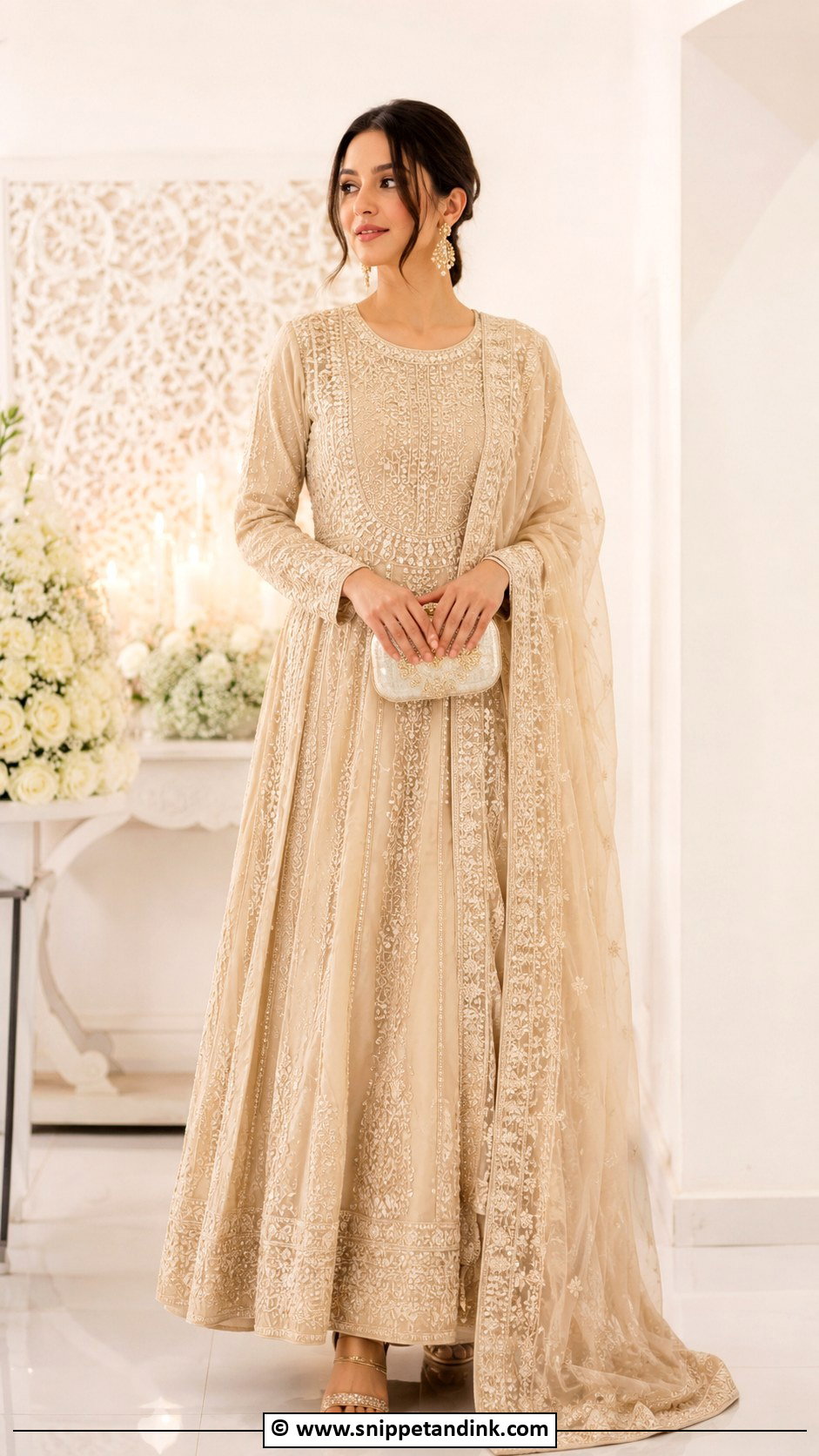 Beige Nikkah Anarkali Outfit - Snippet and Ink - 35 Nikkah Outfit Ideas