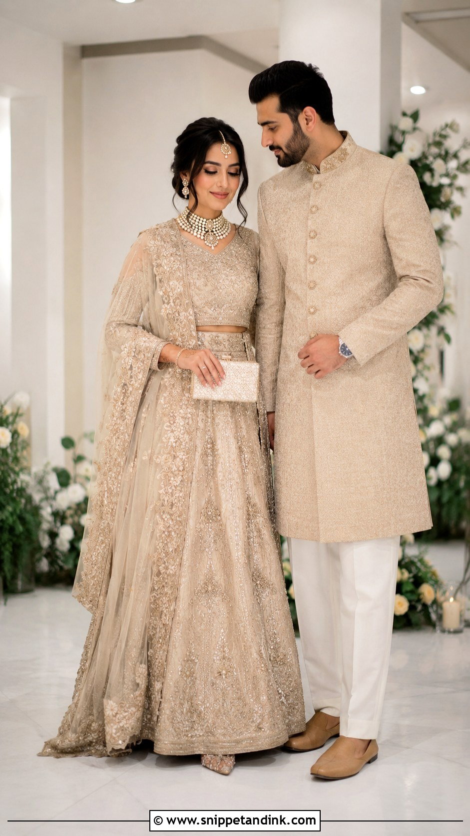 Beige Nikkah Couple Outfit - Snippet and Ink - 25 Nikkah Couple Outfit Ideas