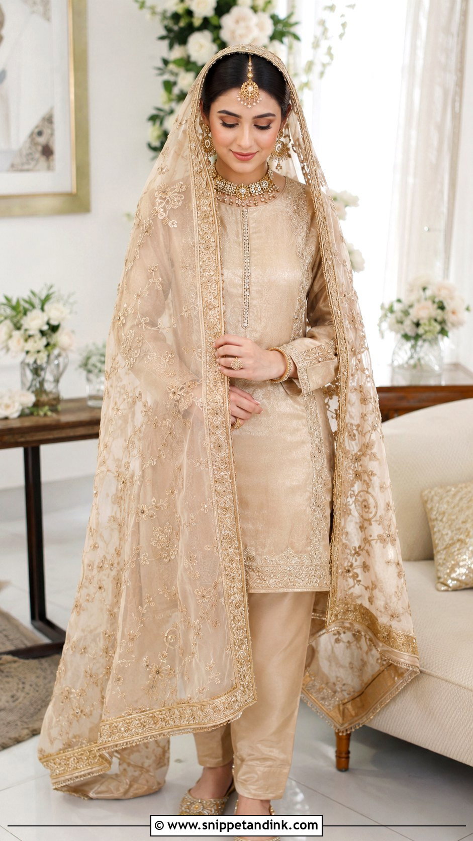 Beige Nikkah Dress With Heavy Dupatta - Snippet and Ink - 30 Nikkah Dress for Bride Ideas