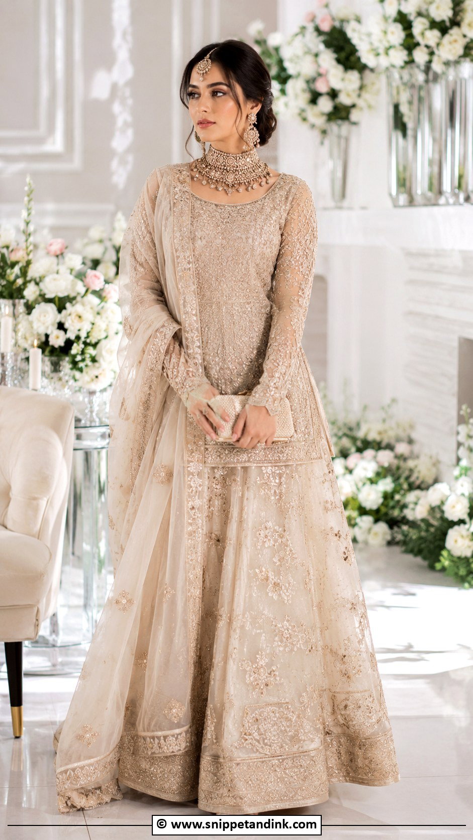 Beige Nikkah Organza Lehenga Outfit - Snippet and Ink - 25 Nikkah Outfits for Bride