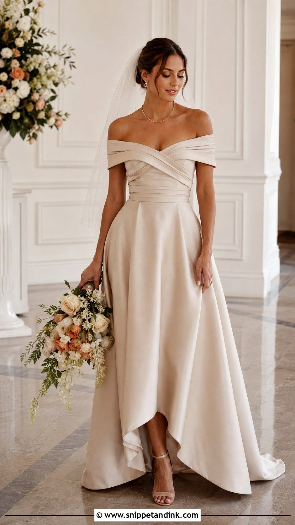 Beige Off Shoulder Bridal Dress - Snippet and Ink - 20 Beige Bridal Dress Ideas