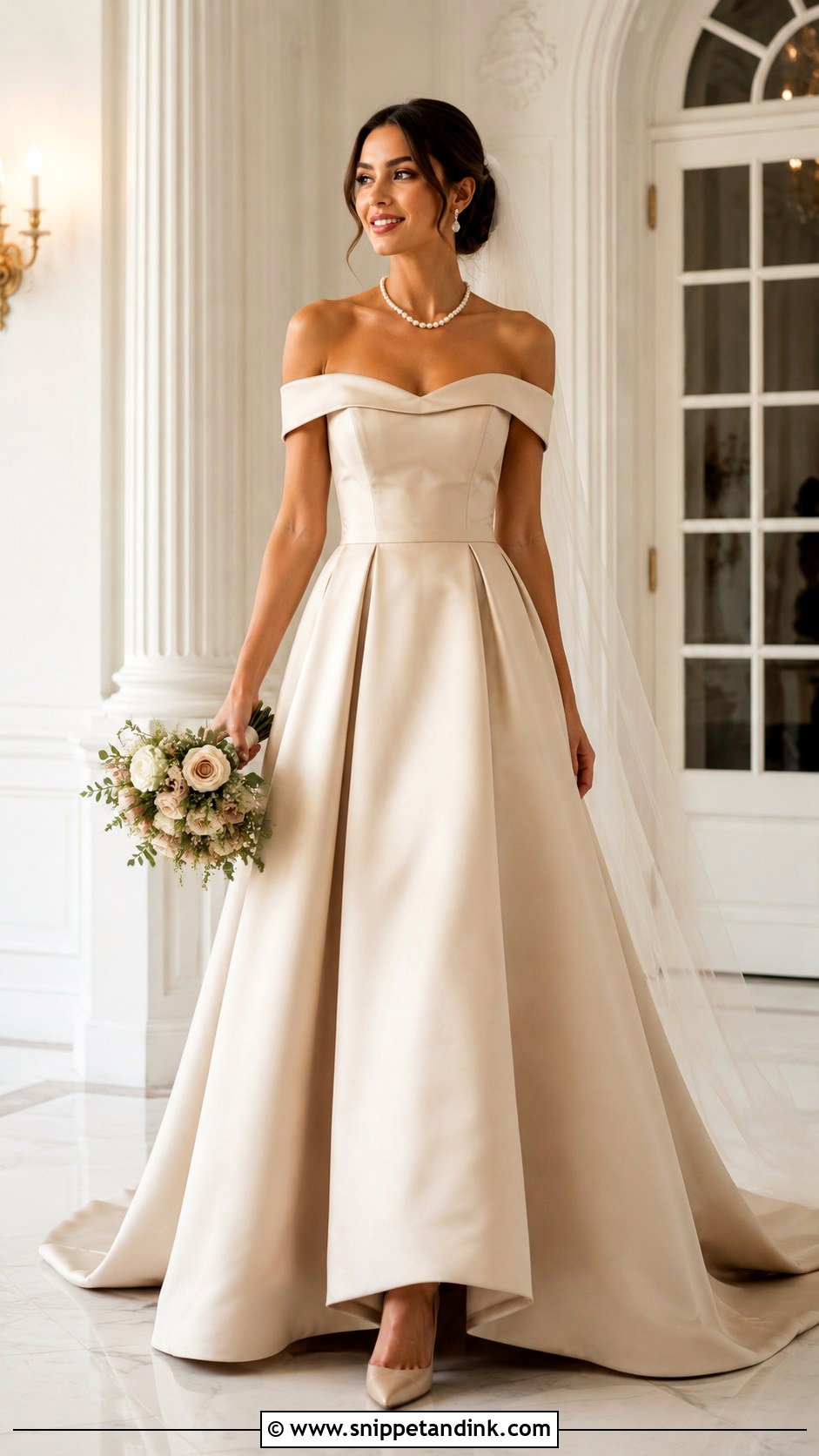 Beige Off Shoulder Wedding Dress - Snippet and Ink - 30 Beige Wedding Dress Ideas