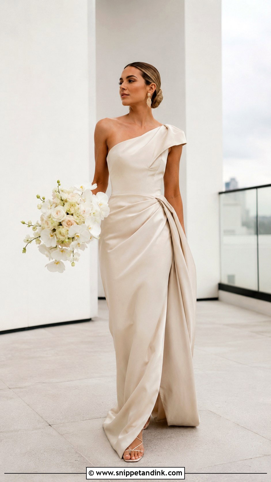 Beige One Shoulder Wedding Dress - Snippet and Ink - 30 Beige Wedding Dress Ideas