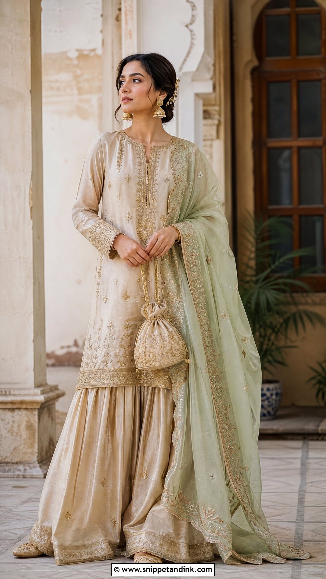 Beige Pakistani Wedding Farshi Shalwar - Snippet and Ink - 25 Simple Pakistani Wedding Dress Ideas