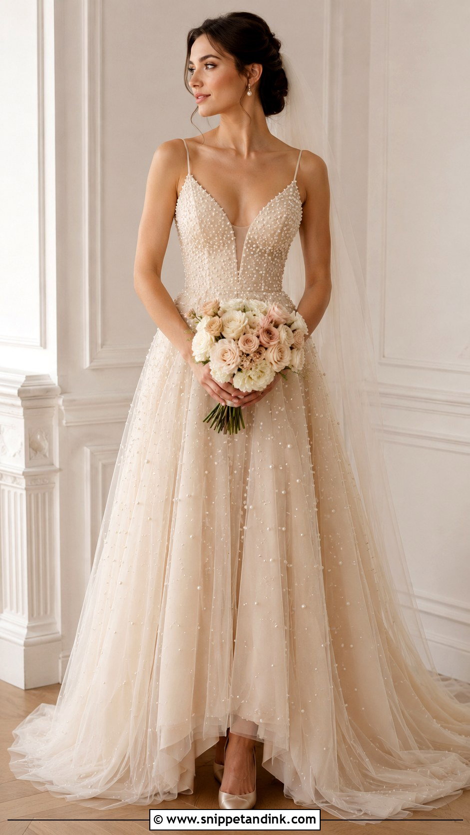 Beige Pearl Wedding Dress - Snippet and Ink - 30 Beige Wedding Dress Ideas