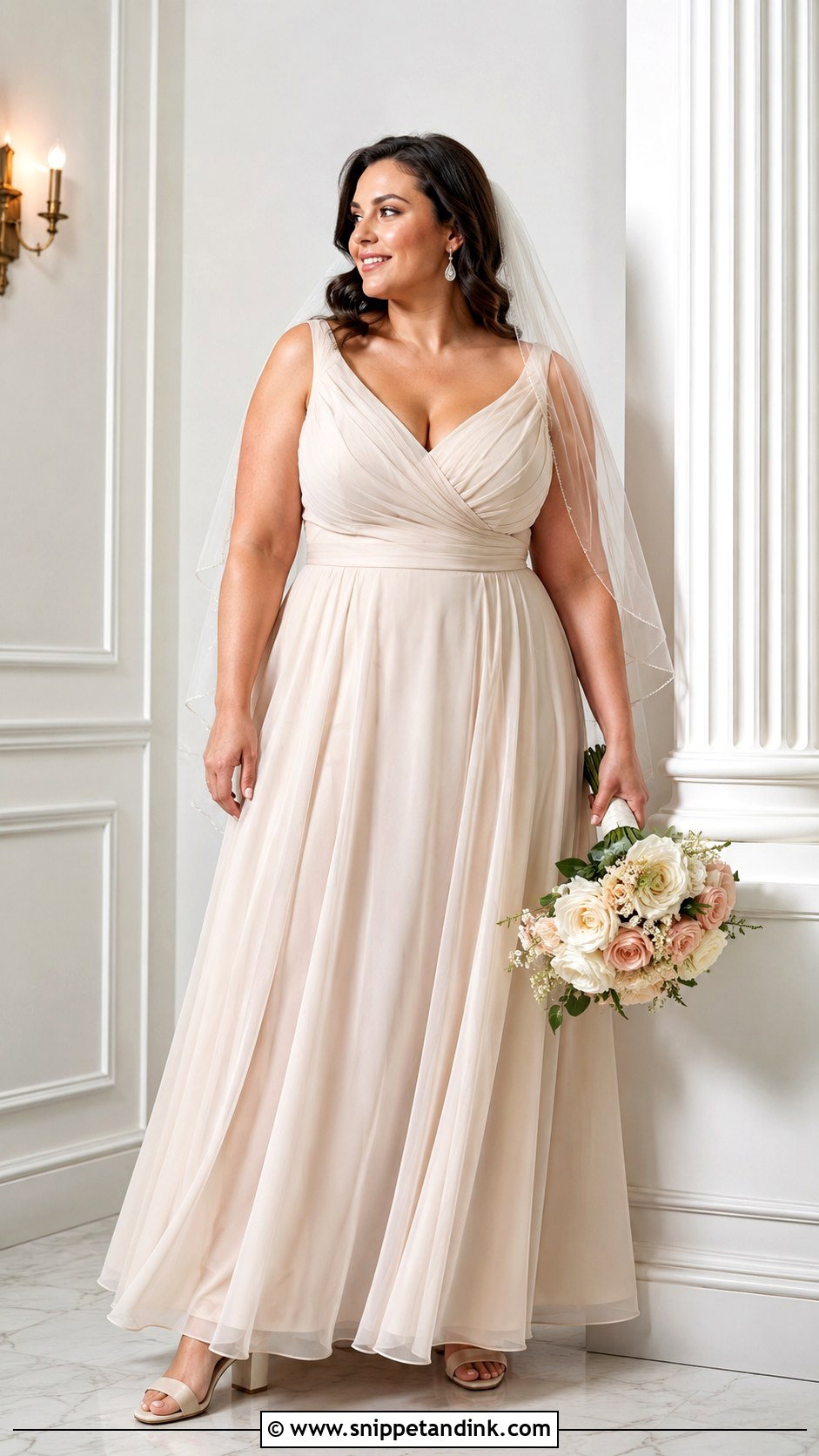 Beige Plus Size Bridal Dress With Wrap Bodice - Snippet and Ink - 20 Beige Bridal Dress Ideas