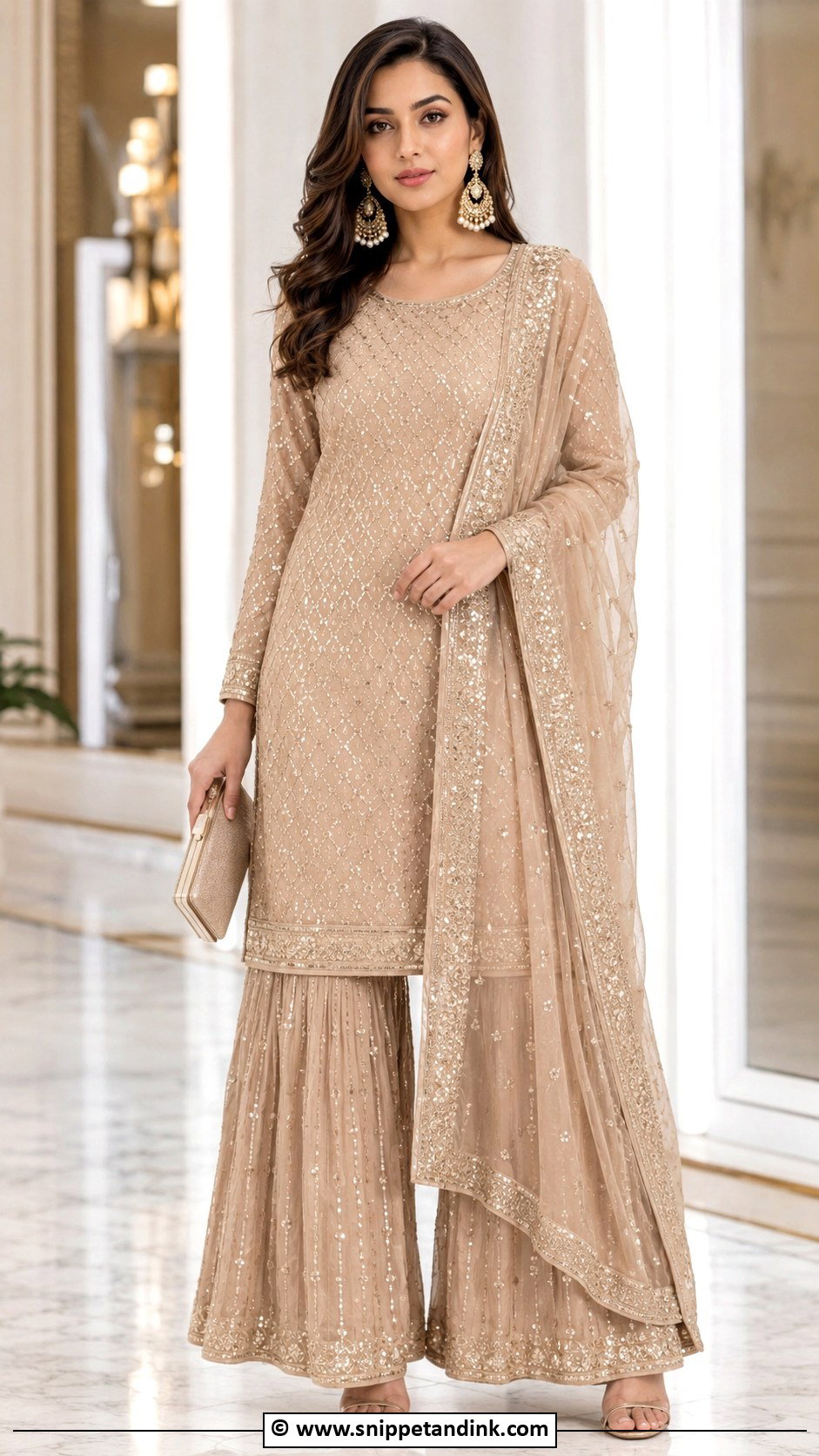 Beige Punjabi Sequin Suit - Snippet and Ink - 30 Punjabi Wedding Suit Ideas