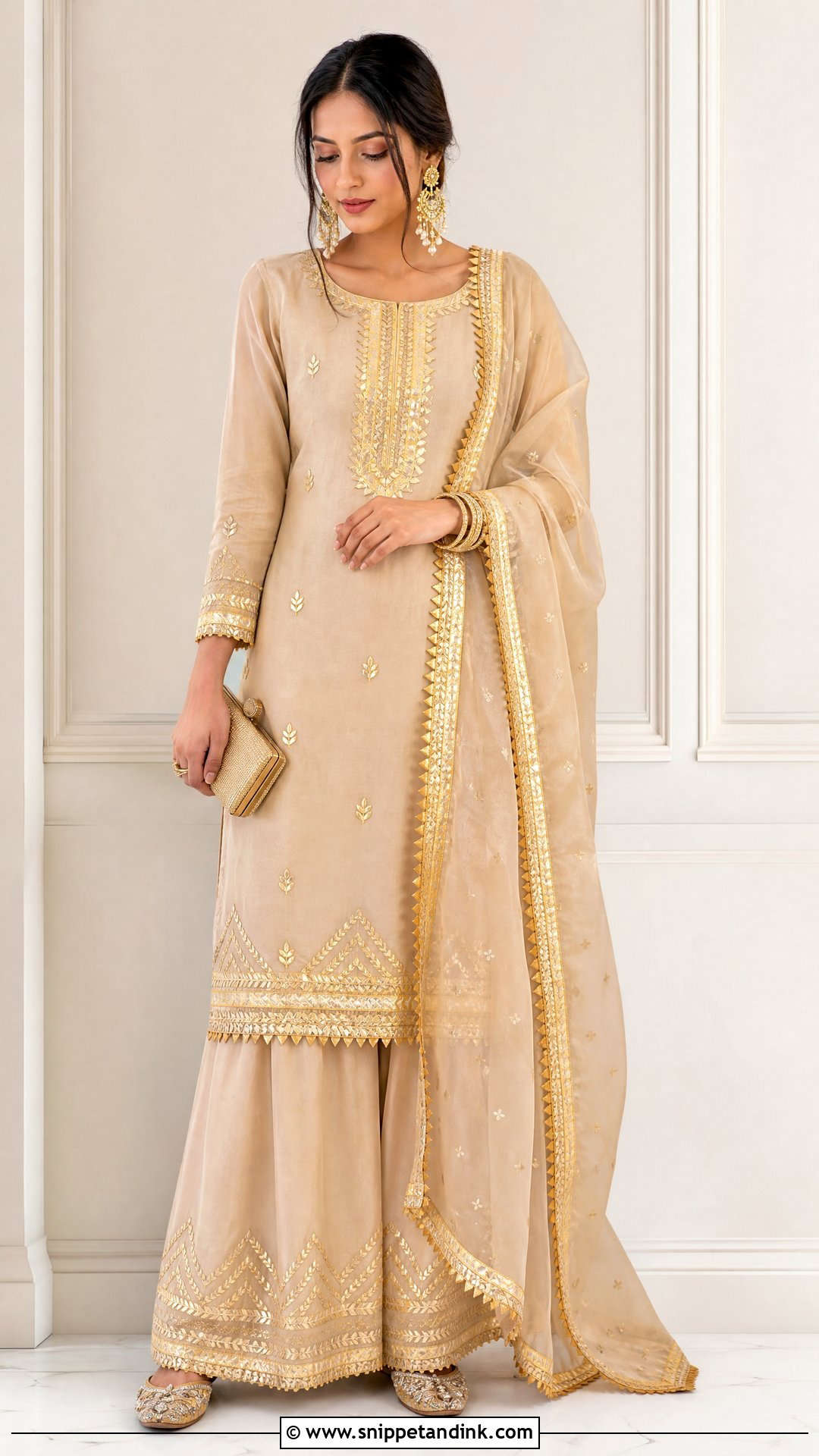 Beige Punjabi Suit With Gota Patti - Snippet and Ink - 25 Trending Punjabi Suits for Wedding