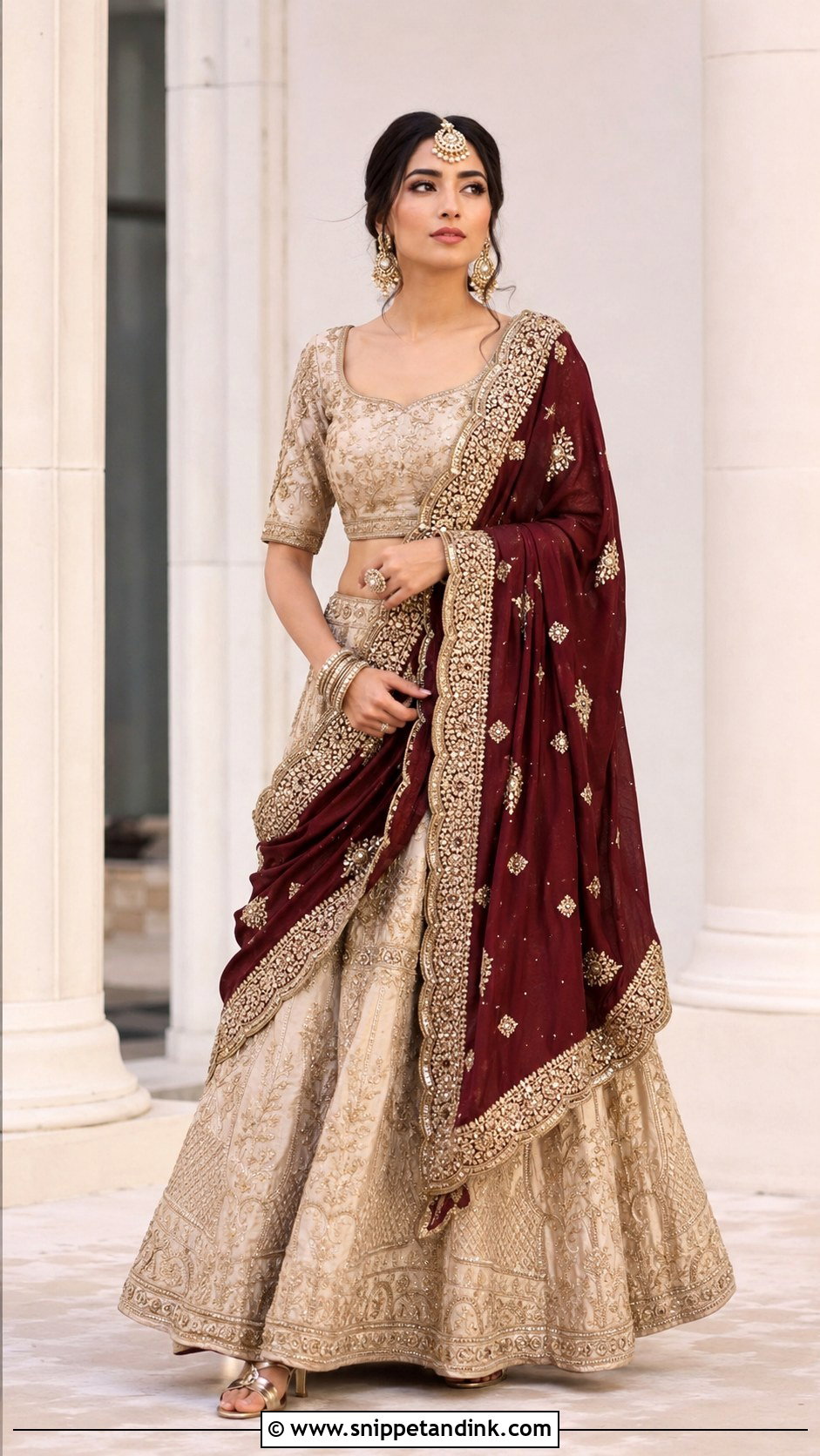 Beige Punjabi Wedding Lengha With Heavy Dupatta - Snippet and Ink - 25 Punjabi Wedding Lengha Ideas