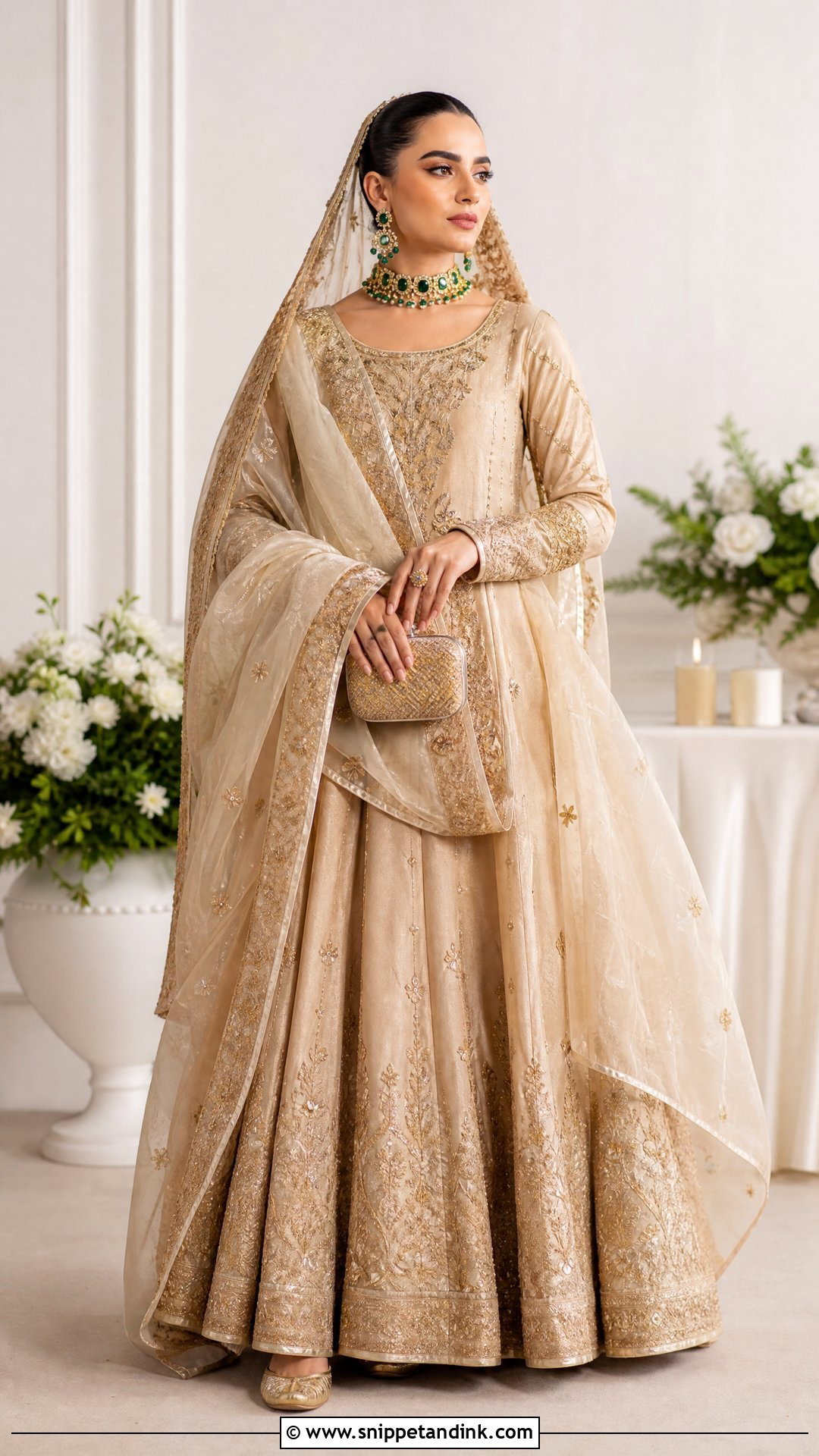 Beige Raw Silk Lehenga Nikah Dress - Snippet and Ink - 20 Pakistani Bridal Nikah Dress Ideas