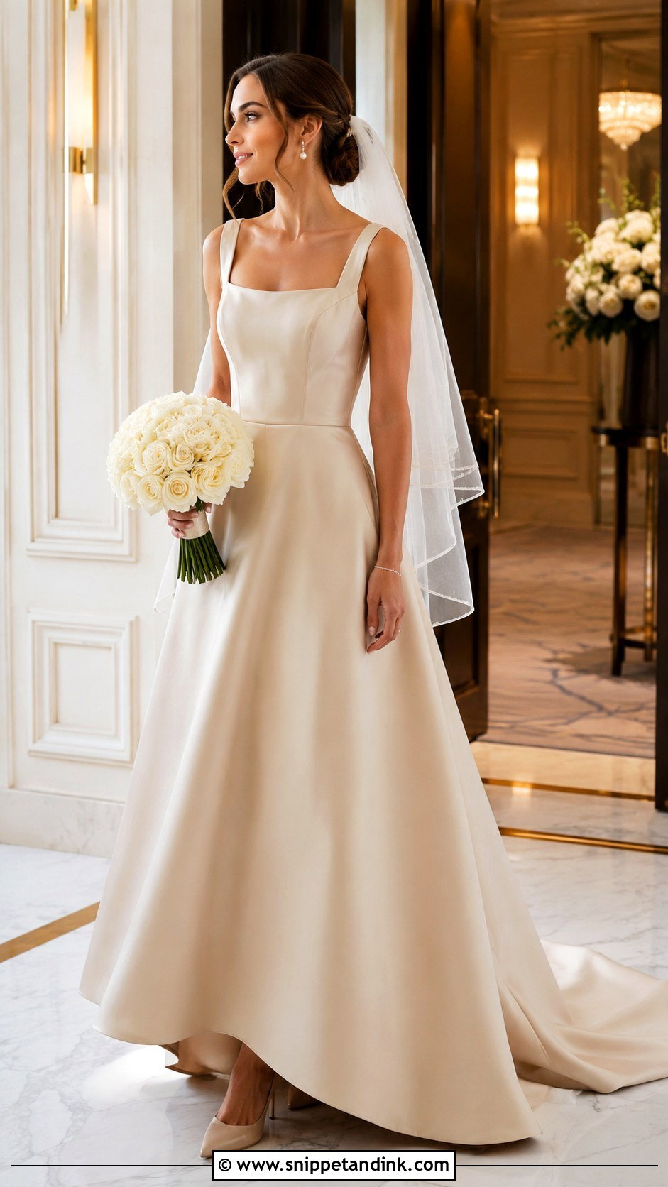 Beige Satin A Line Bridal Dress - Snippet and Ink - 20 Beige Bridal Dress Ideas